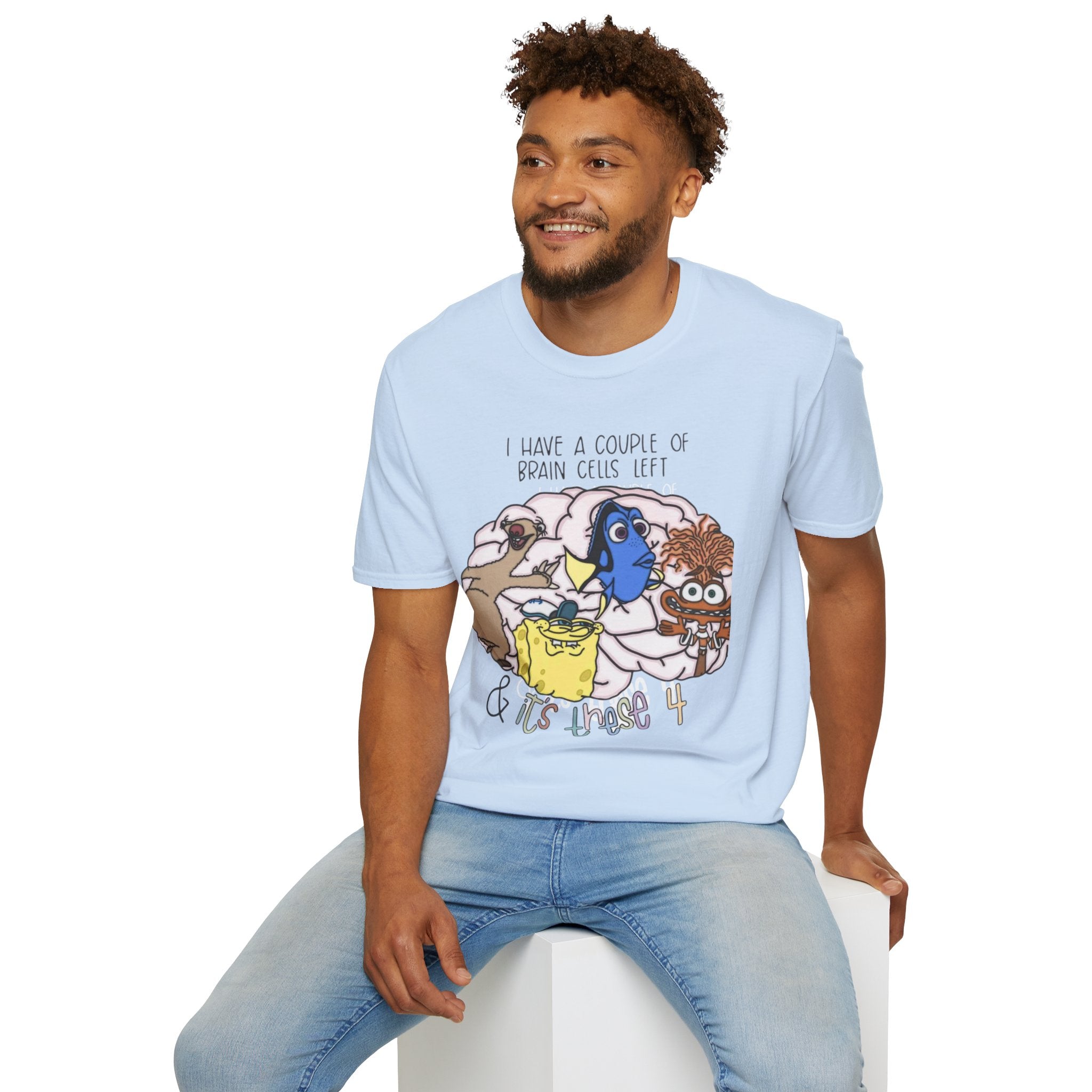 SpongeBob, Dory, anxiety. Brain Cells Left Unisex T-Shirt, Funny Graphic Tee, Casual Wear, Gift for Friends, Birthday Apparel