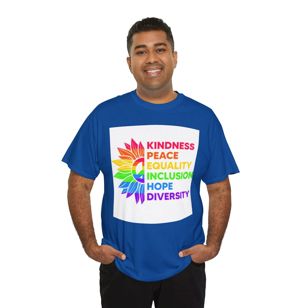 Rainbow Inclusivity Unisex Heavy Cotton Tee - Kindness, Peace, Equality, Hope & Diversity