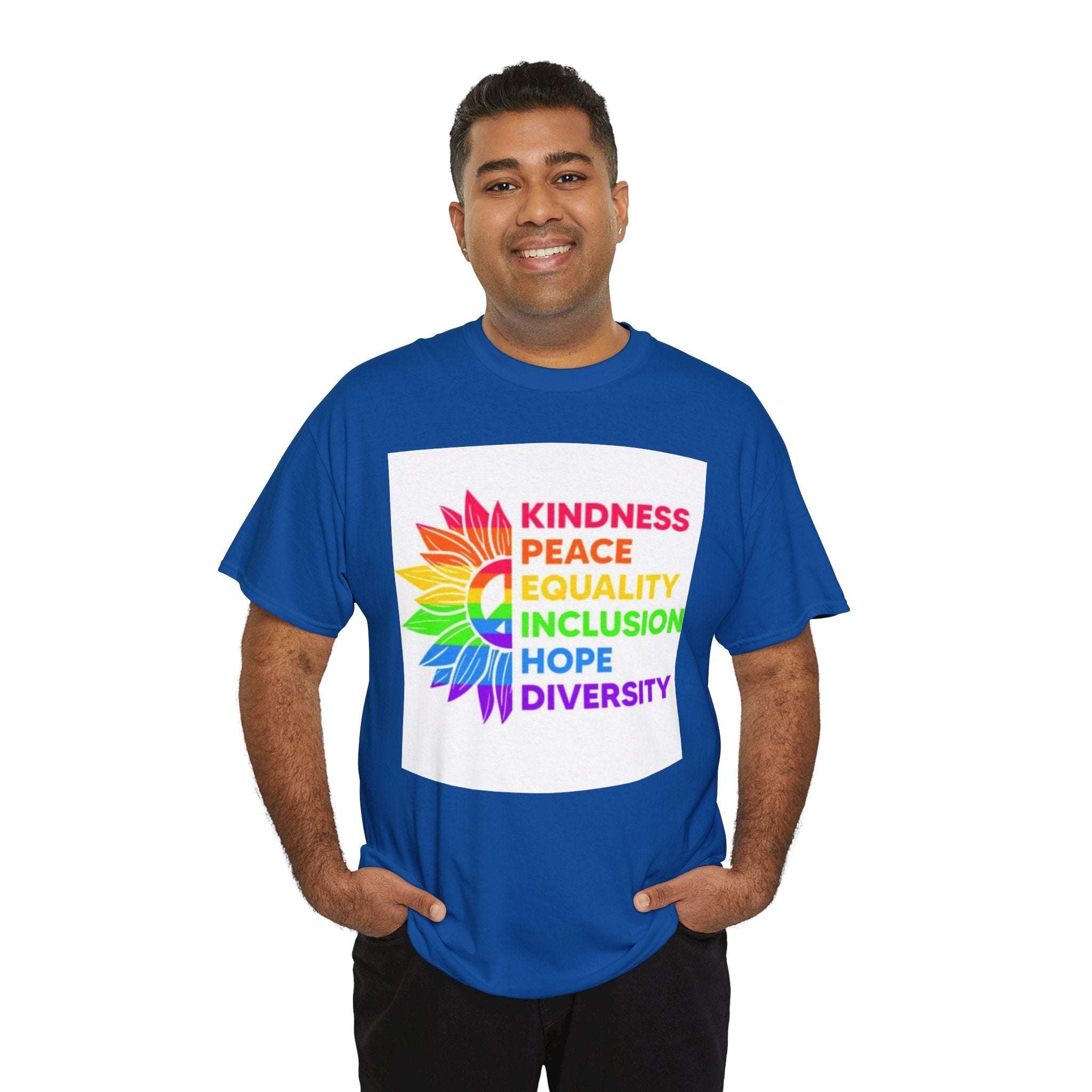 Rainbow Inclusivity Unisex Heavy Cotton Tee - Kindness, Peace, Equality, Hope & Diversity