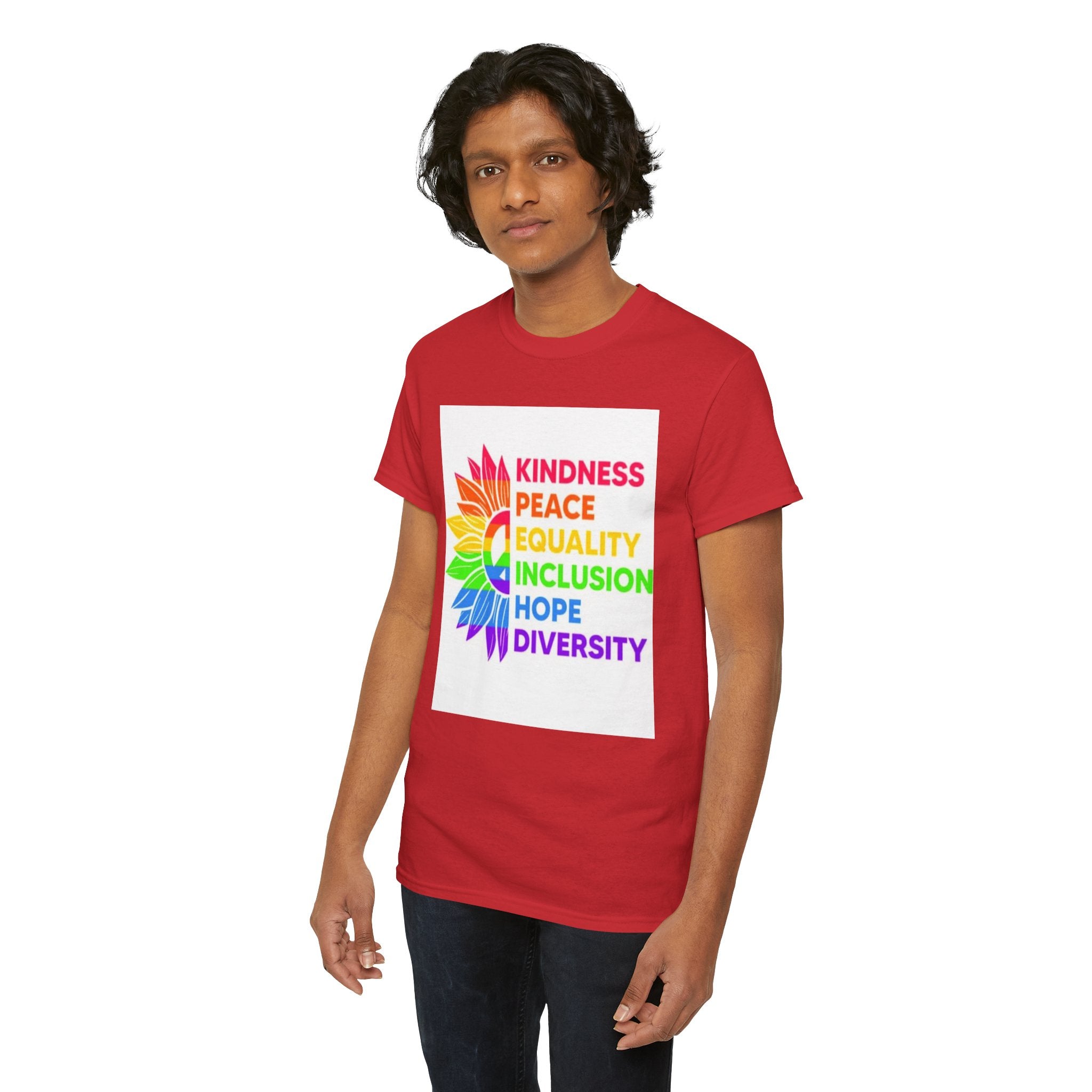 Rainbow Inclusivity Unisex Heavy Cotton Tee - Kindness, Peace, Equality, Hope & Diversity