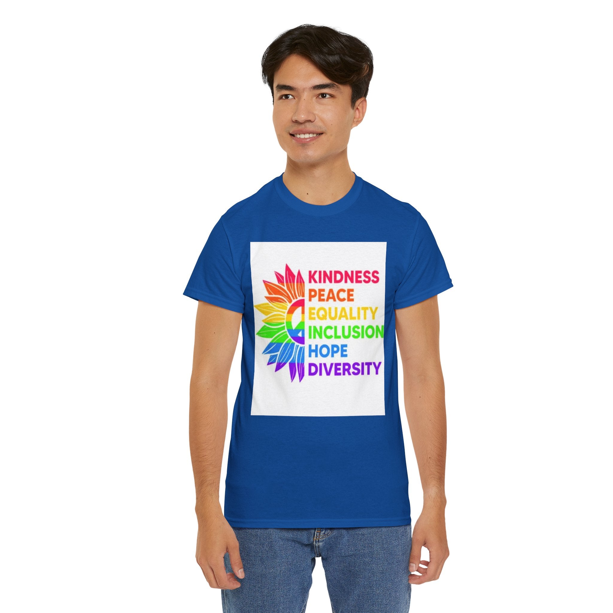 Rainbow Inclusivity Unisex Heavy Cotton Tee - Kindness, Peace, Equality, Hope & Diversity