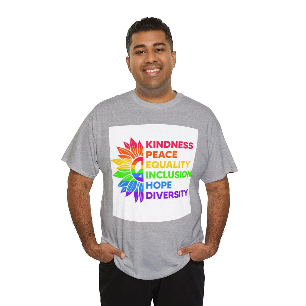 Rainbow Inclusivity Unisex Heavy Cotton Tee - Kindness, Peace, Equality, Hope & Diversity