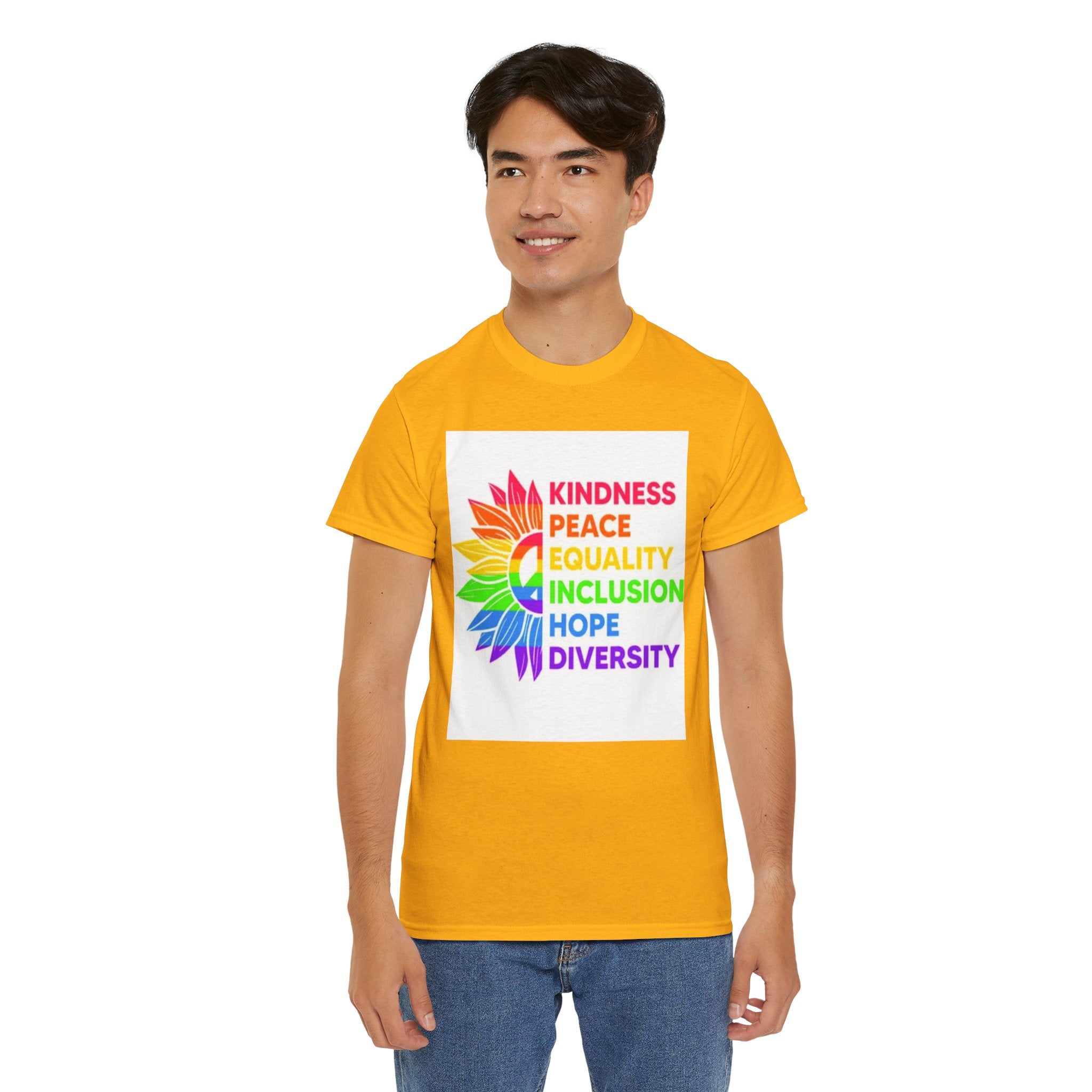 Rainbow Inclusivity Unisex Heavy Cotton Tee - Kindness, Peace, Equality, Hope & Diversity