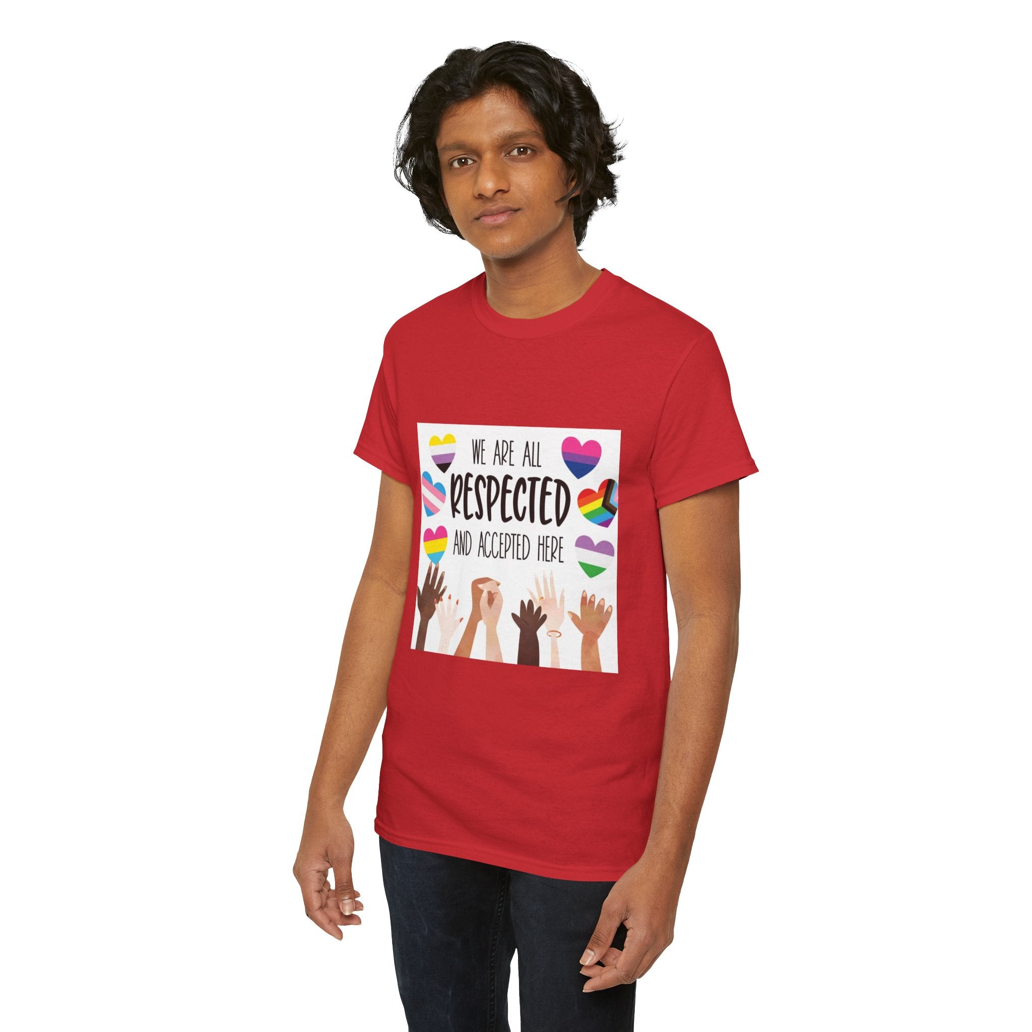 Inclusive Message Unisex Heavy Cotton Tee - "We Are All Respected and Accepted Here"  Inclusivity Unisex