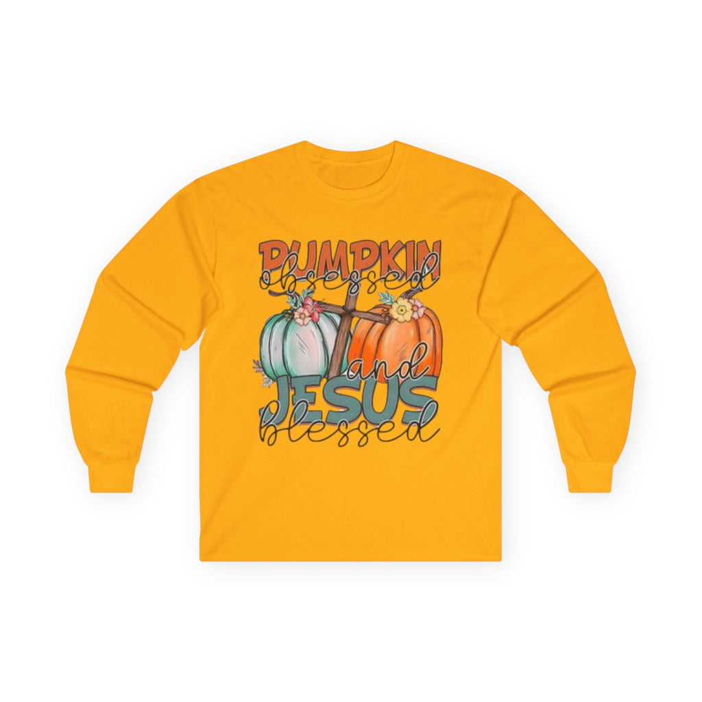 Pumpkin and Jesus Long Sleeve Tee, Fall Apparel, Unisex T-Shirt, Thanksgiving Shirt, Christian Clothing, Autumn Wear, Seasonal Fashion