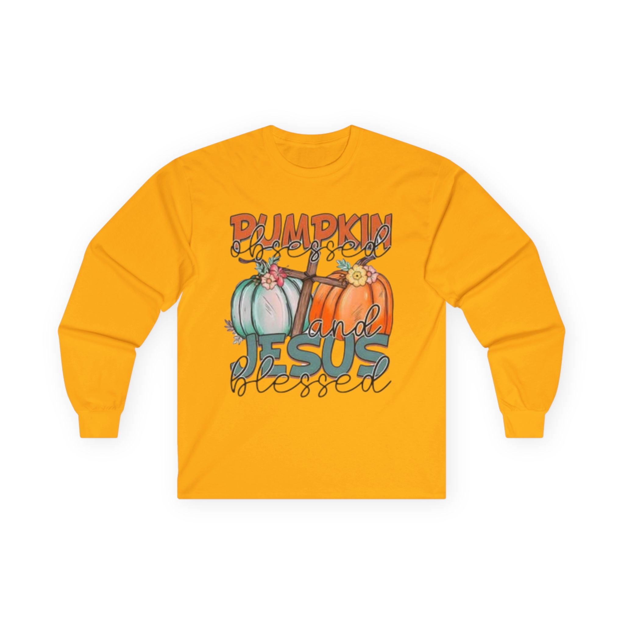 Pumpkin and Jesus Long Sleeve Tee, Fall Apparel, Unisex T-Shirt, Thanksgiving Shirt, Christian Clothing, Autumn Wear, Seasonal Fashion