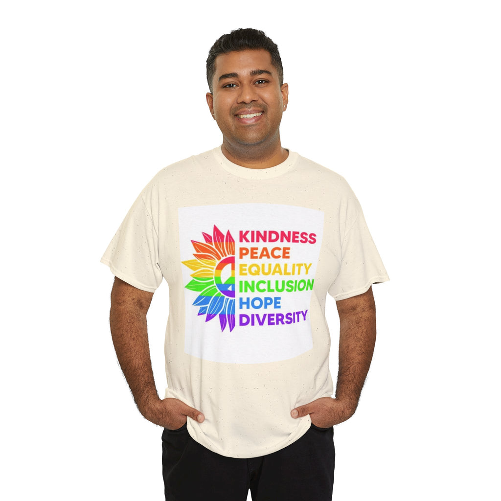 Rainbow Inclusivity Unisex Heavy Cotton Tee - Kindness, Peace, Equality, Hope & Diversity