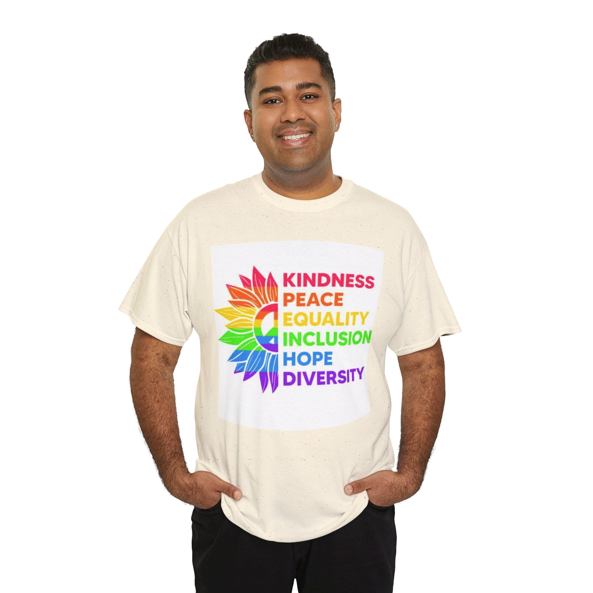 Rainbow Inclusivity Unisex Heavy Cotton Tee - Kindness, Peace, Equality, Hope & Diversity