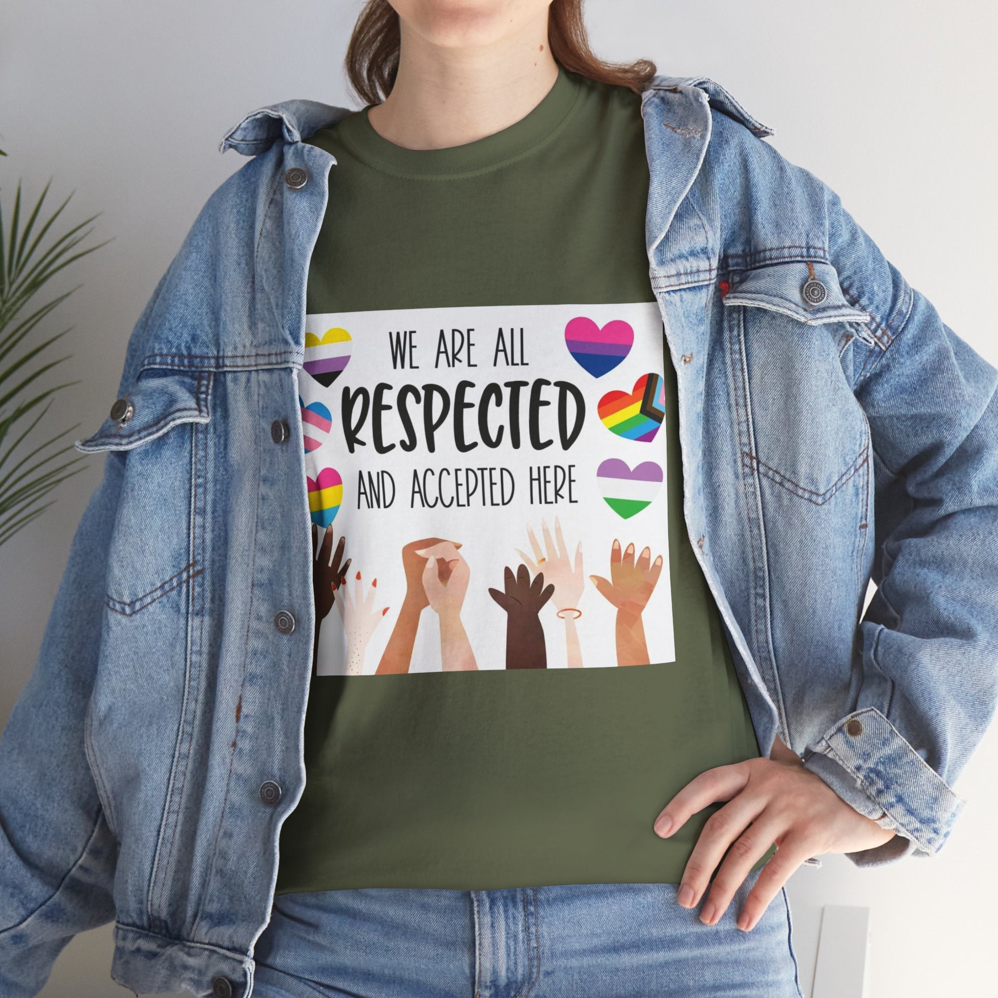 Inclusive Message Unisex Heavy Cotton Tee - "We Are All Respected and Accepted Here"  Inclusivity Unisex