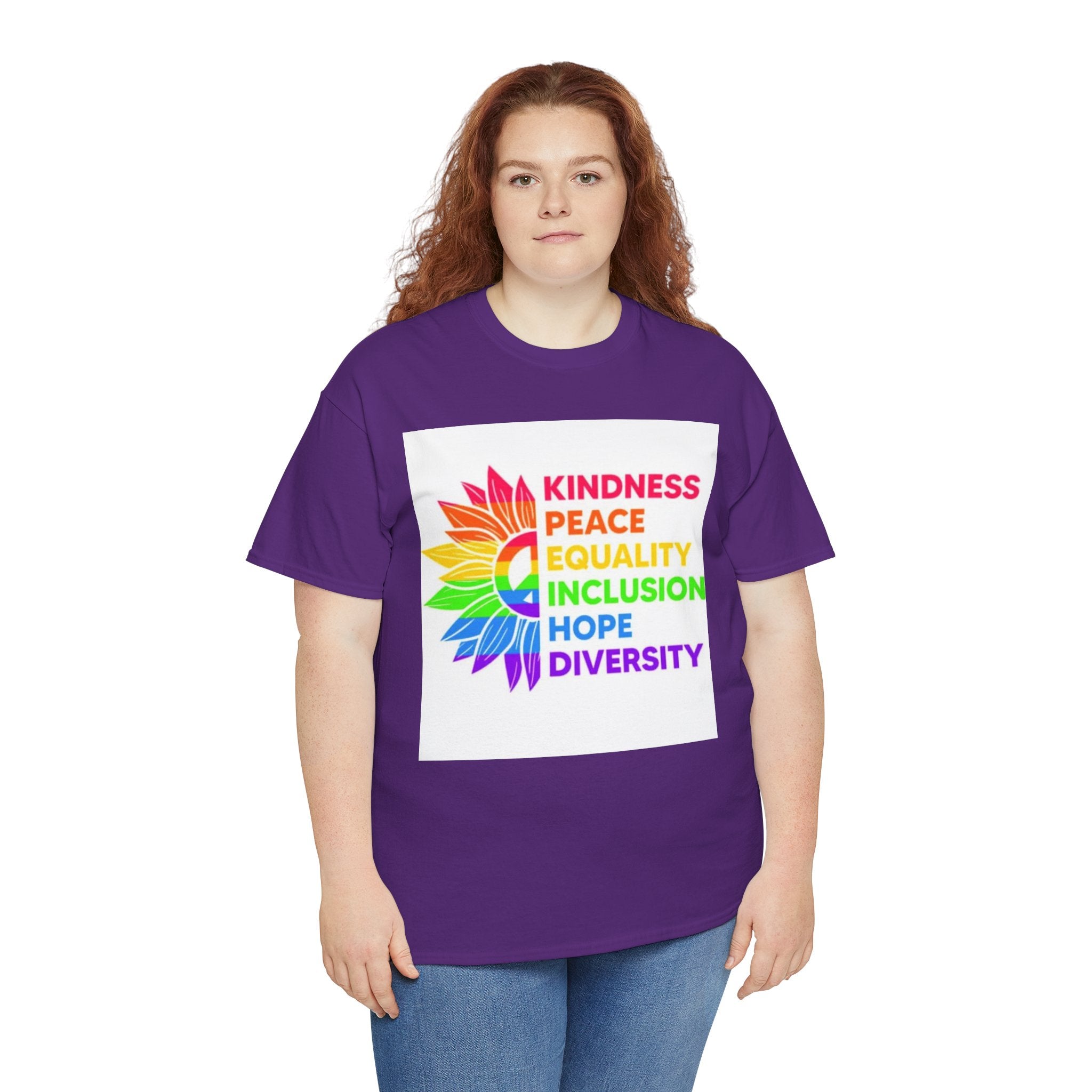Rainbow Inclusivity Unisex Heavy Cotton Tee - Kindness, Peace, Equality, Hope & Diversity