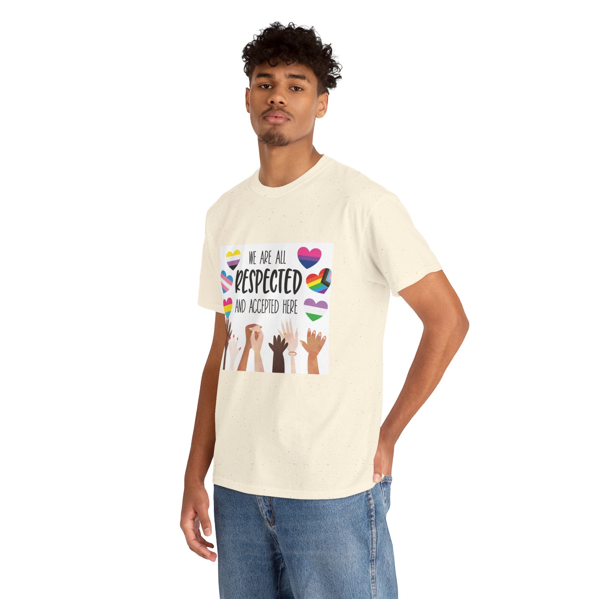 Inclusive Message Unisex Heavy Cotton Tee - "We Are All Respected and Accepted Here"  Inclusivity Unisex