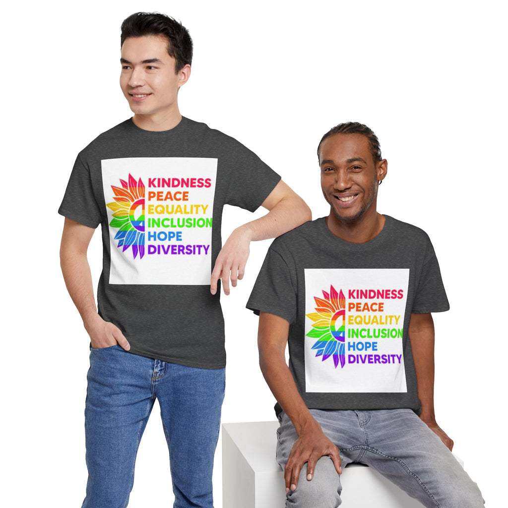 Rainbow Inclusivity Unisex Heavy Cotton Tee - Kindness, Peace, Equality, Hope & Diversity