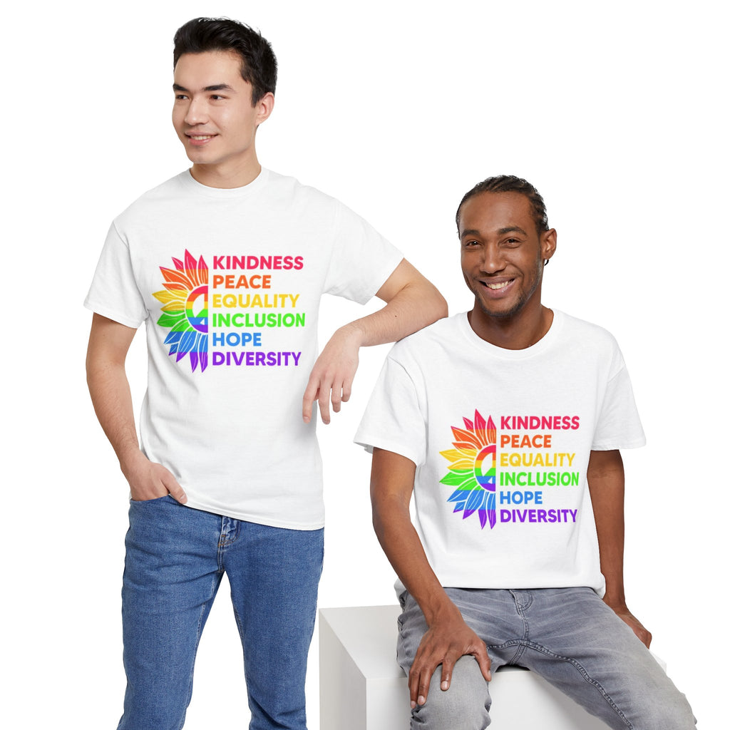 Rainbow Inclusivity Unisex Heavy Cotton Tee - Kindness, Peace, Equality, Hope & Diversity