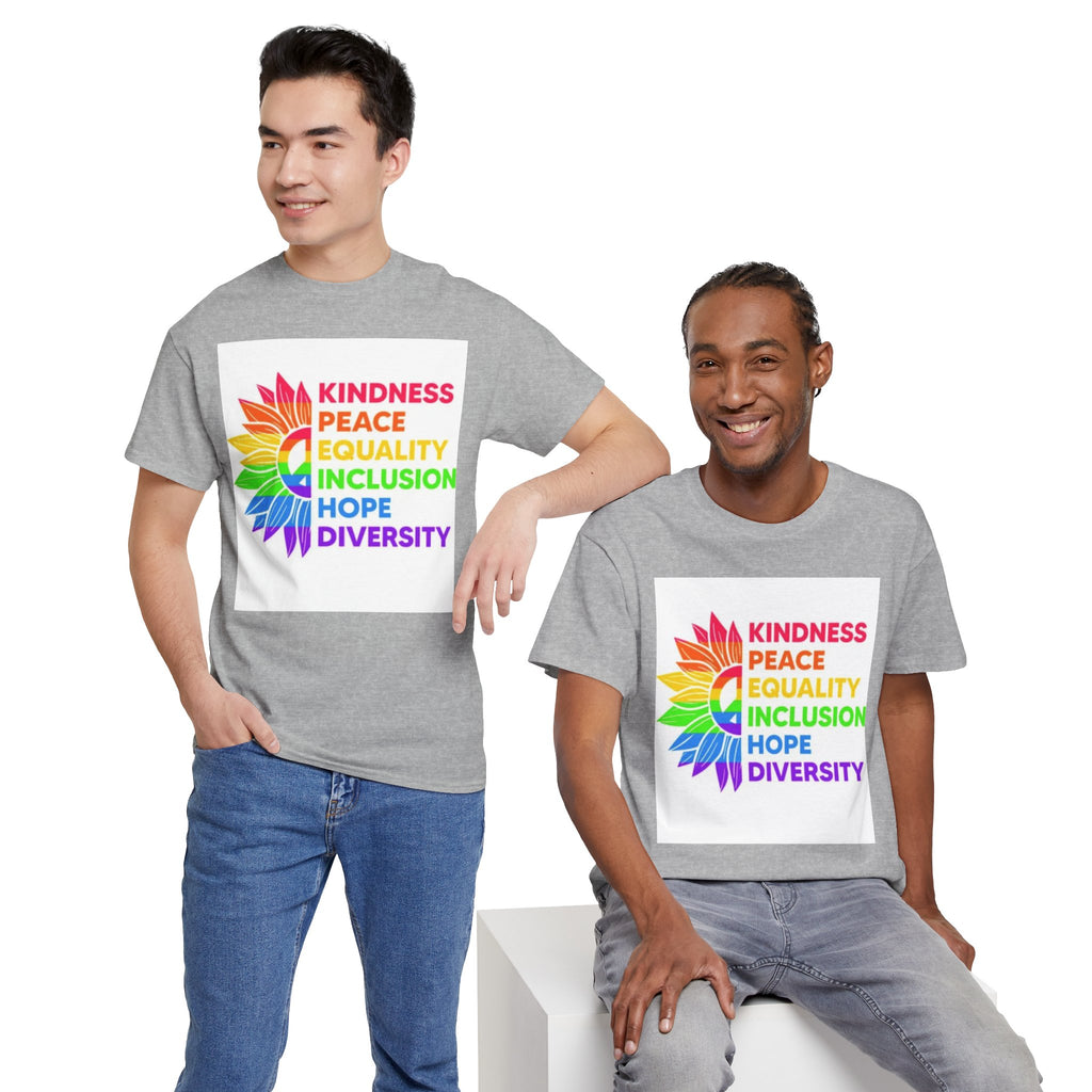 Rainbow Inclusivity Unisex Heavy Cotton Tee - Kindness, Peace, Equality, Hope & Diversity