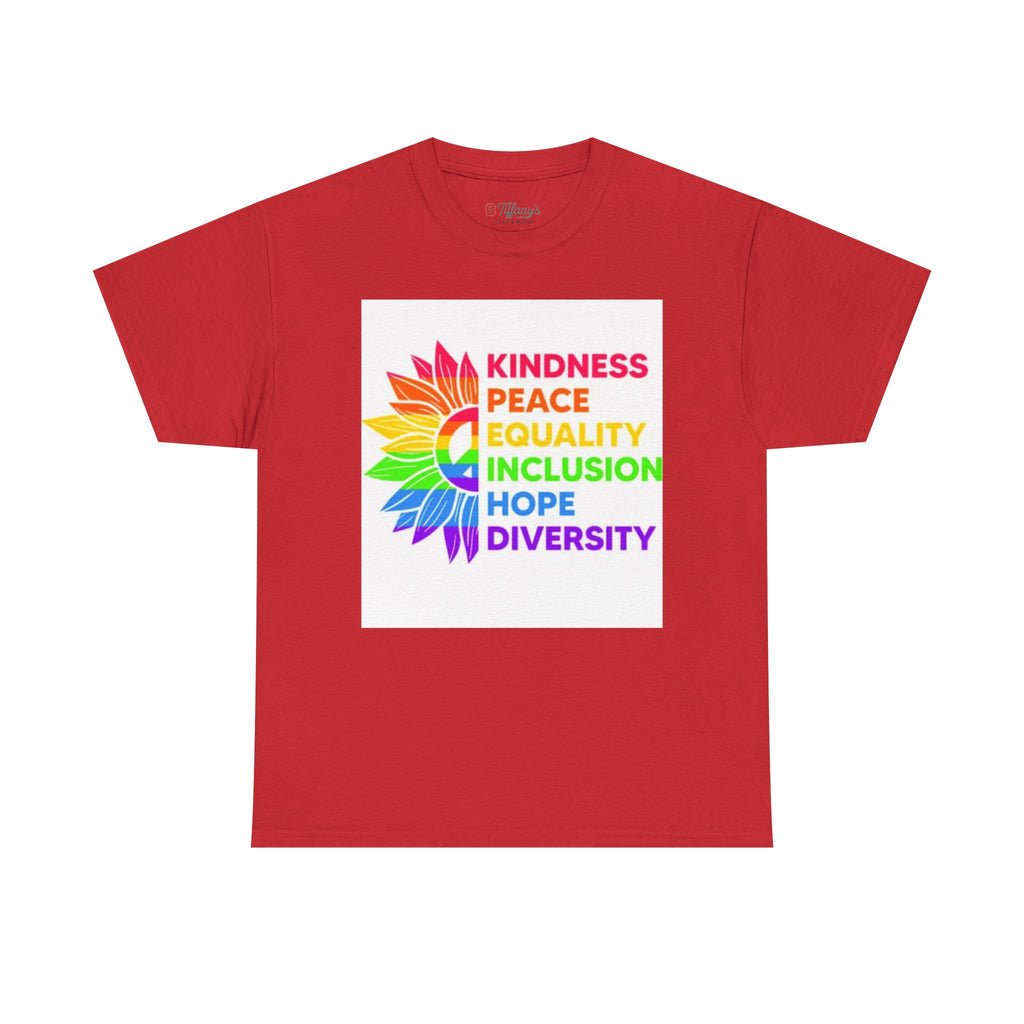Rainbow Inclusivity Unisex Heavy Cotton Tee - Kindness, Peace, Equality, Hope & Diversity