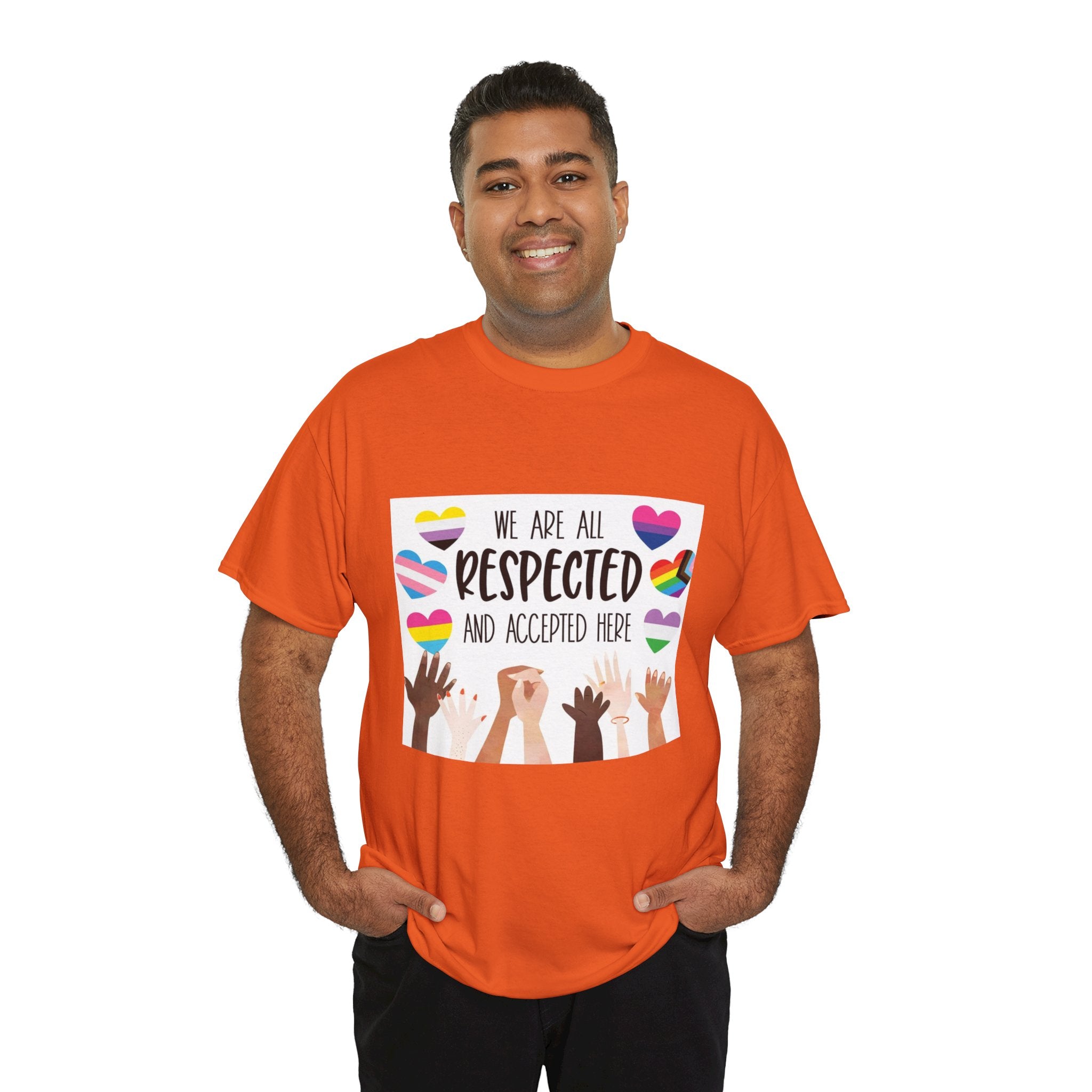 Inclusive Message Unisex Heavy Cotton Tee - "We Are All Respected and Accepted Here"  Inclusivity Unisex
