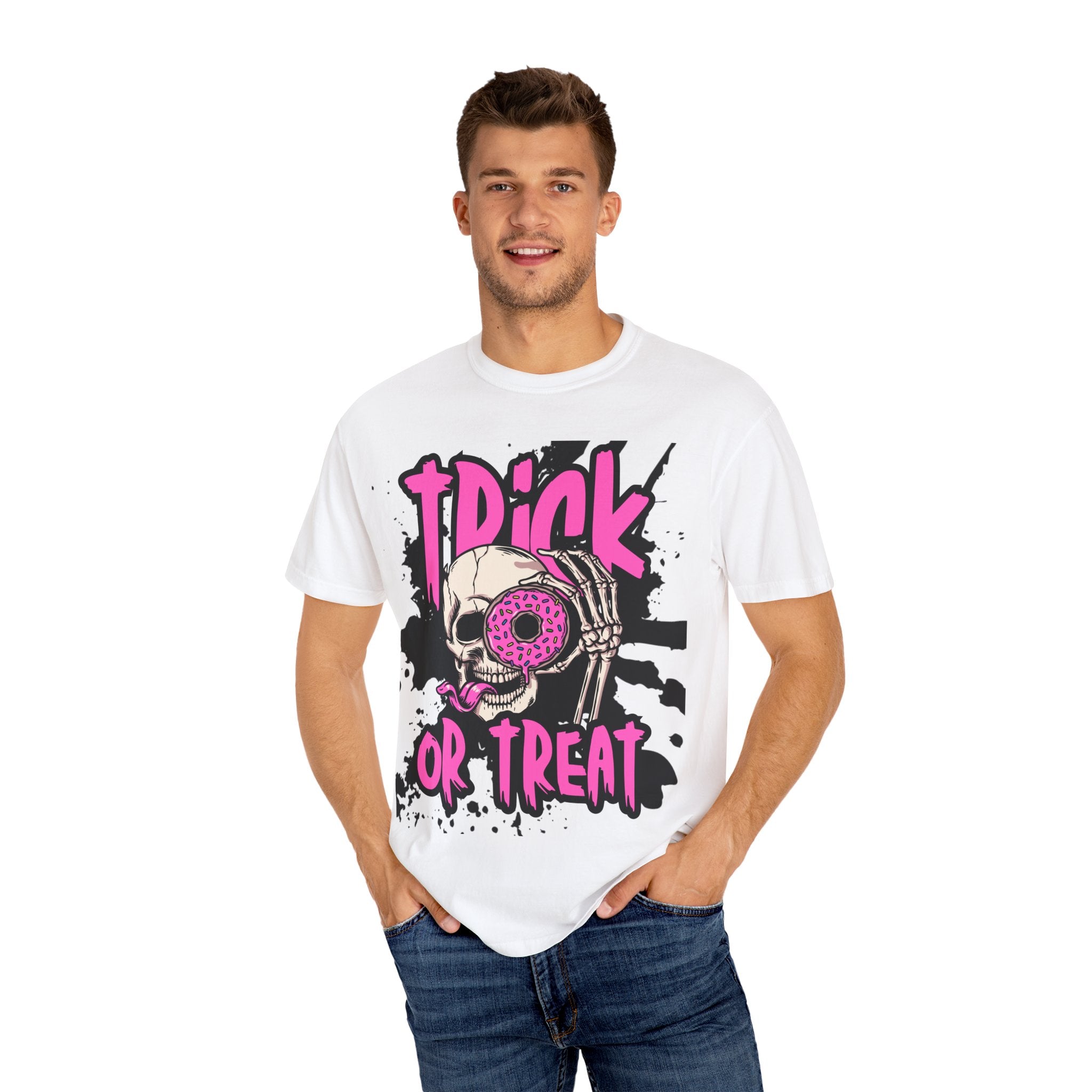 Trick or Treat Unisex Garment-Dyed T-Shirt, Halloween Shirt, Spooky Tee, Graphic T-Shirt, Casual Wear, Festival Clothing