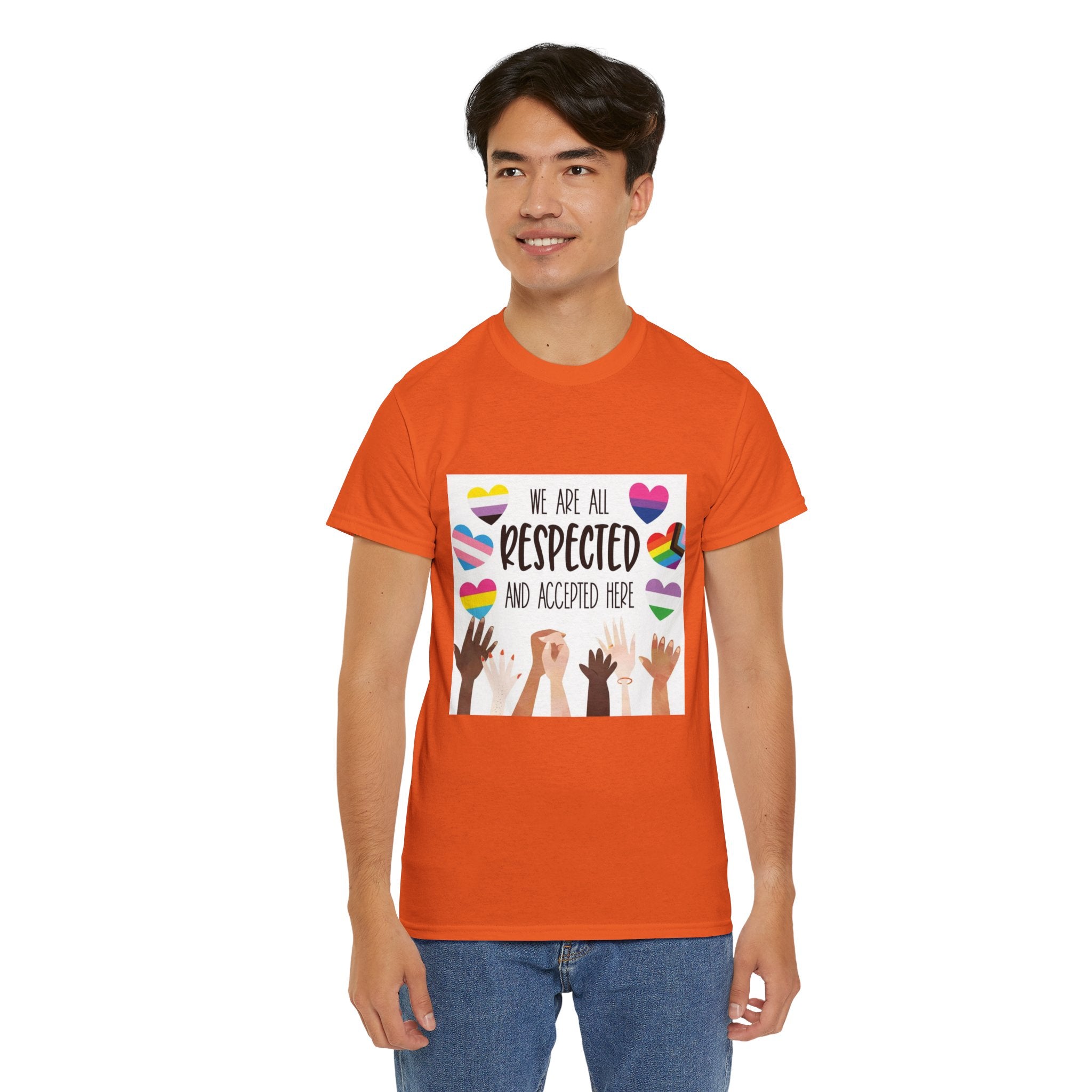 Inclusive Message Unisex Heavy Cotton Tee - "We Are All Respected and Accepted Here"  Inclusivity Unisex