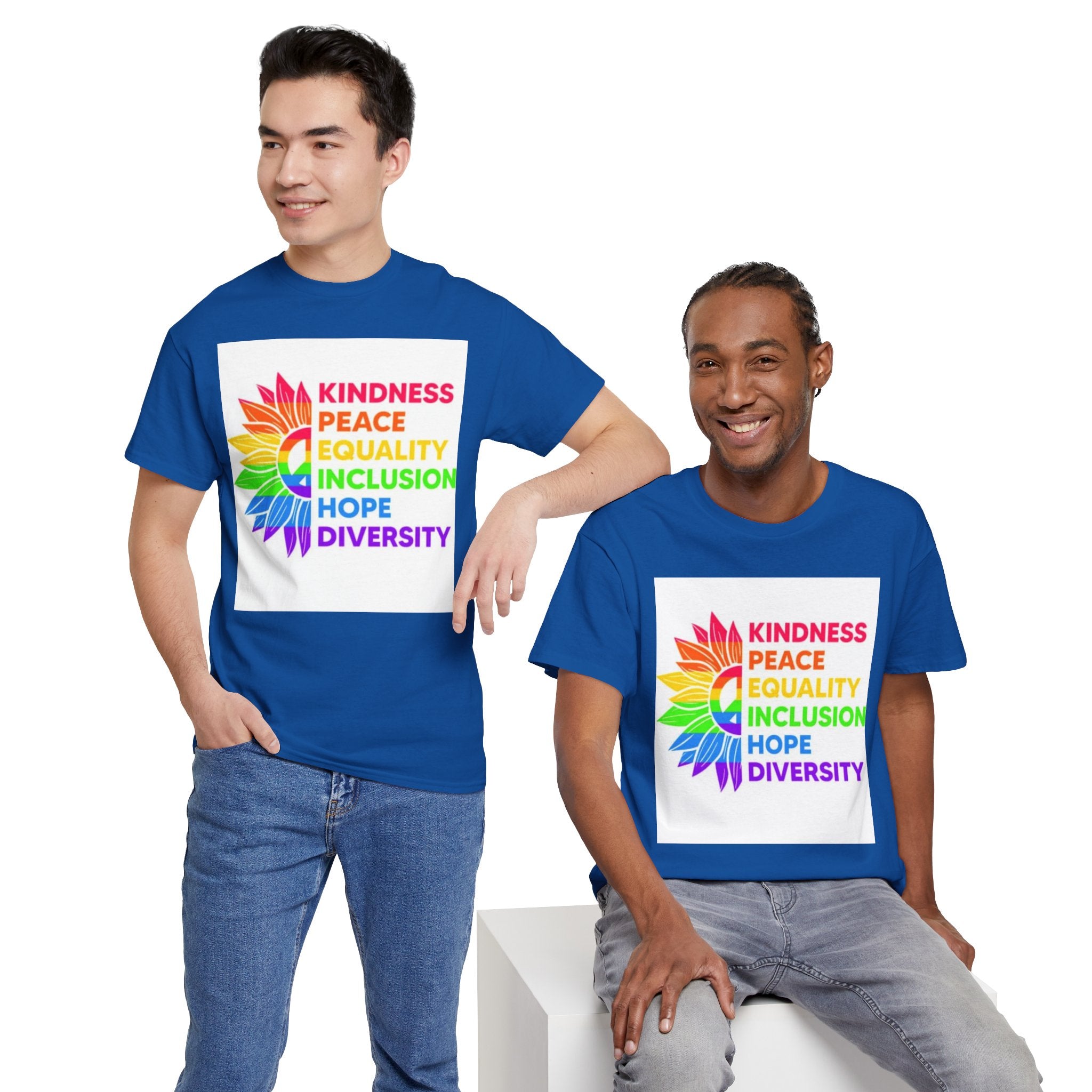 Rainbow Inclusivity Unisex Heavy Cotton Tee - Kindness, Peace, Equality, Hope & Diversity