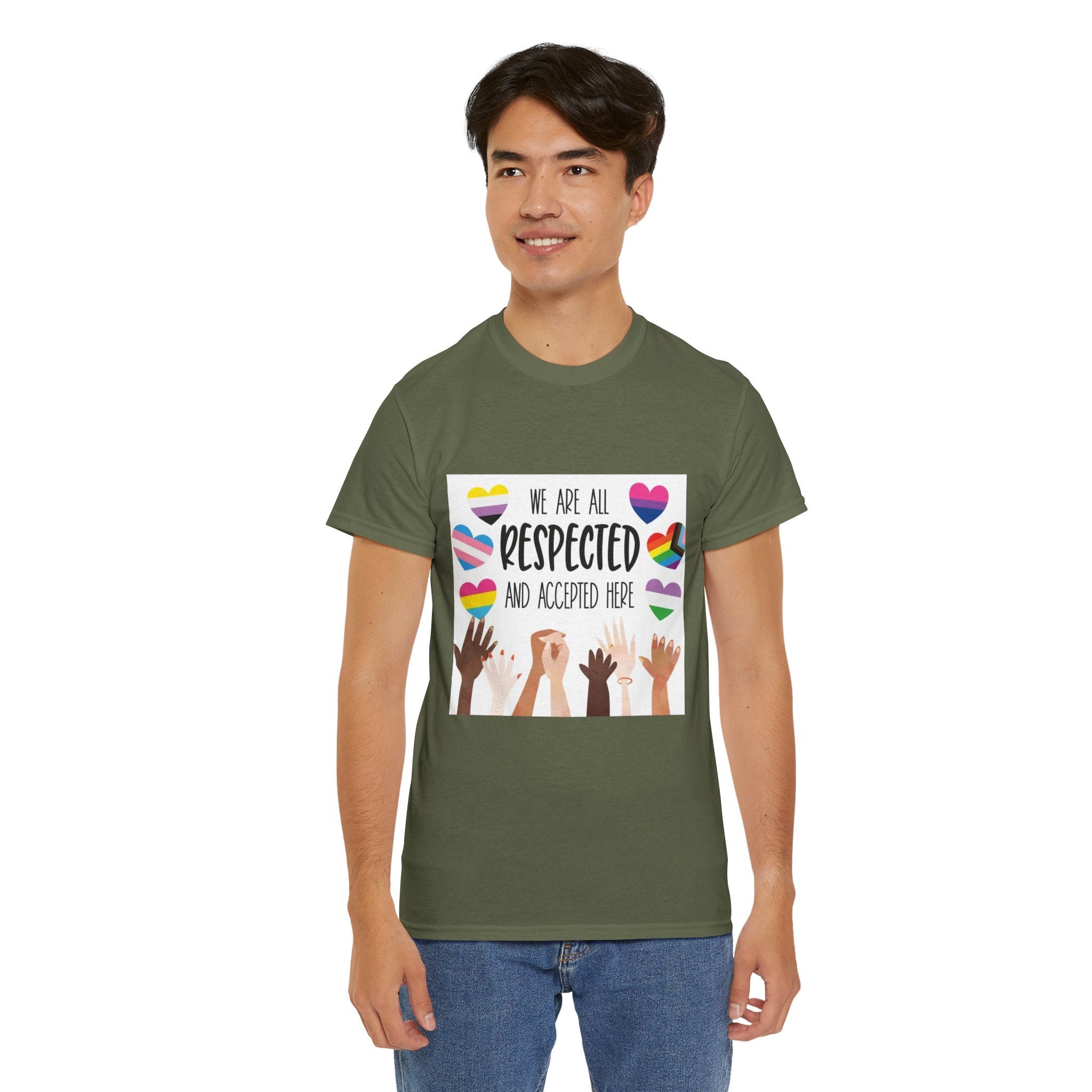 Inclusive Message Unisex Heavy Cotton Tee - "We Are All Respected and Accepted Here"  Inclusivity Unisex