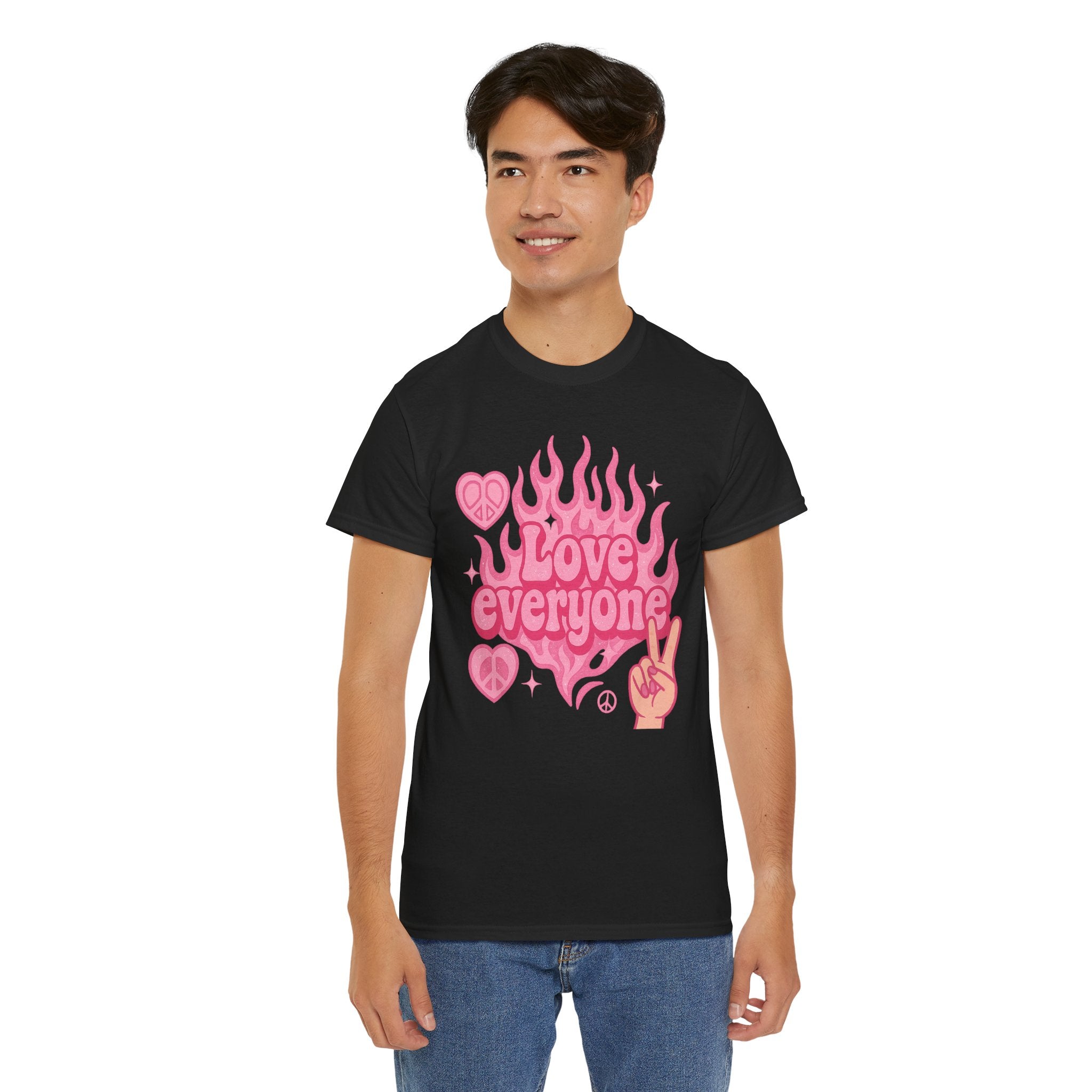 Love Everyone Unisex Heavy Cotton Tee - Peace & Love Graphic T-Shirt Inclusivity Unisex