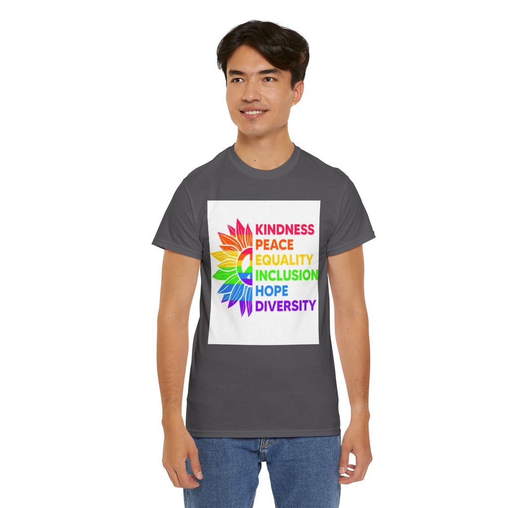 Rainbow Inclusivity Unisex Heavy Cotton Tee - Kindness, Peace, Equality, Hope & Diversity