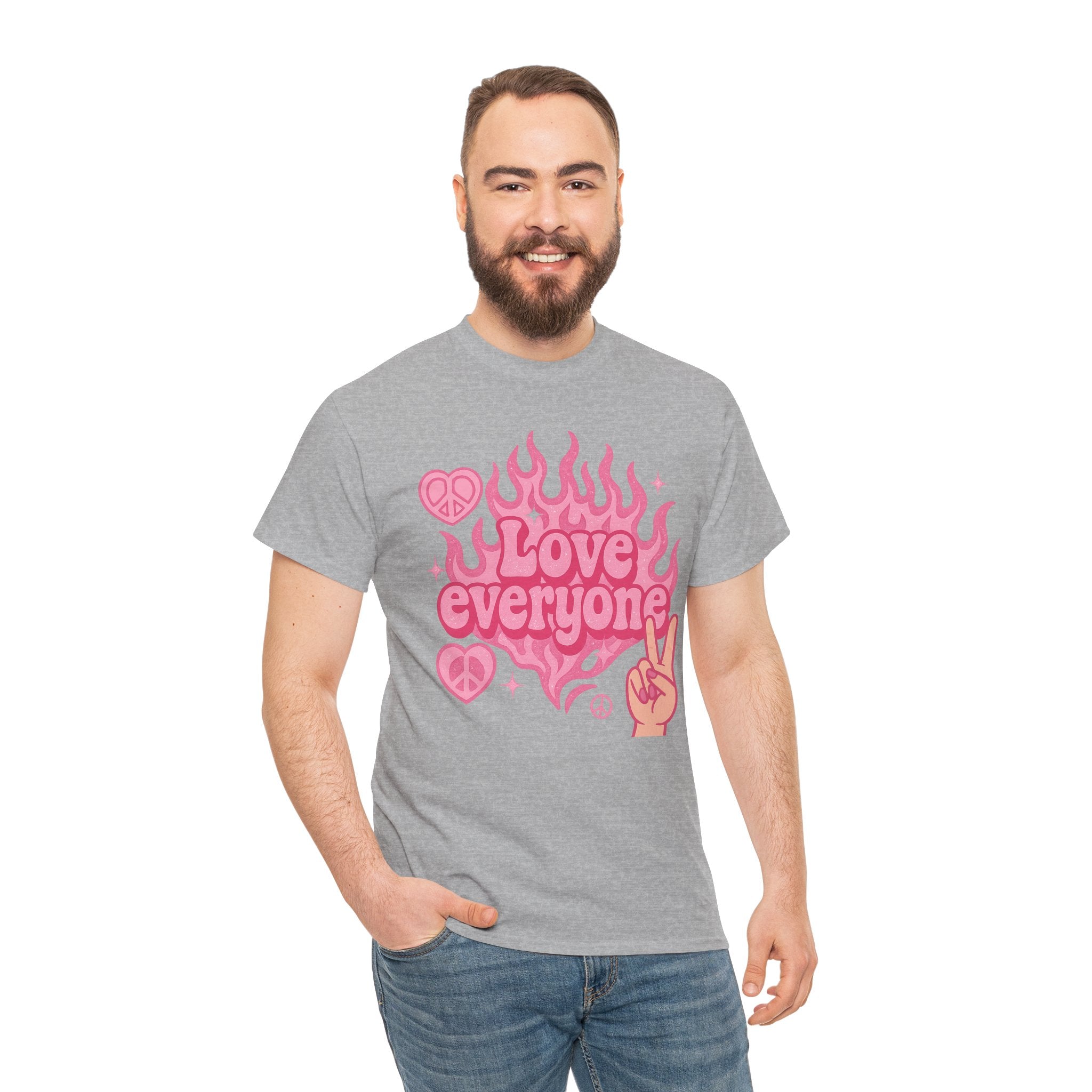 Love Everyone Unisex Heavy Cotton Tee - Peace & Love Graphic T-Shirt Inclusivity Unisex