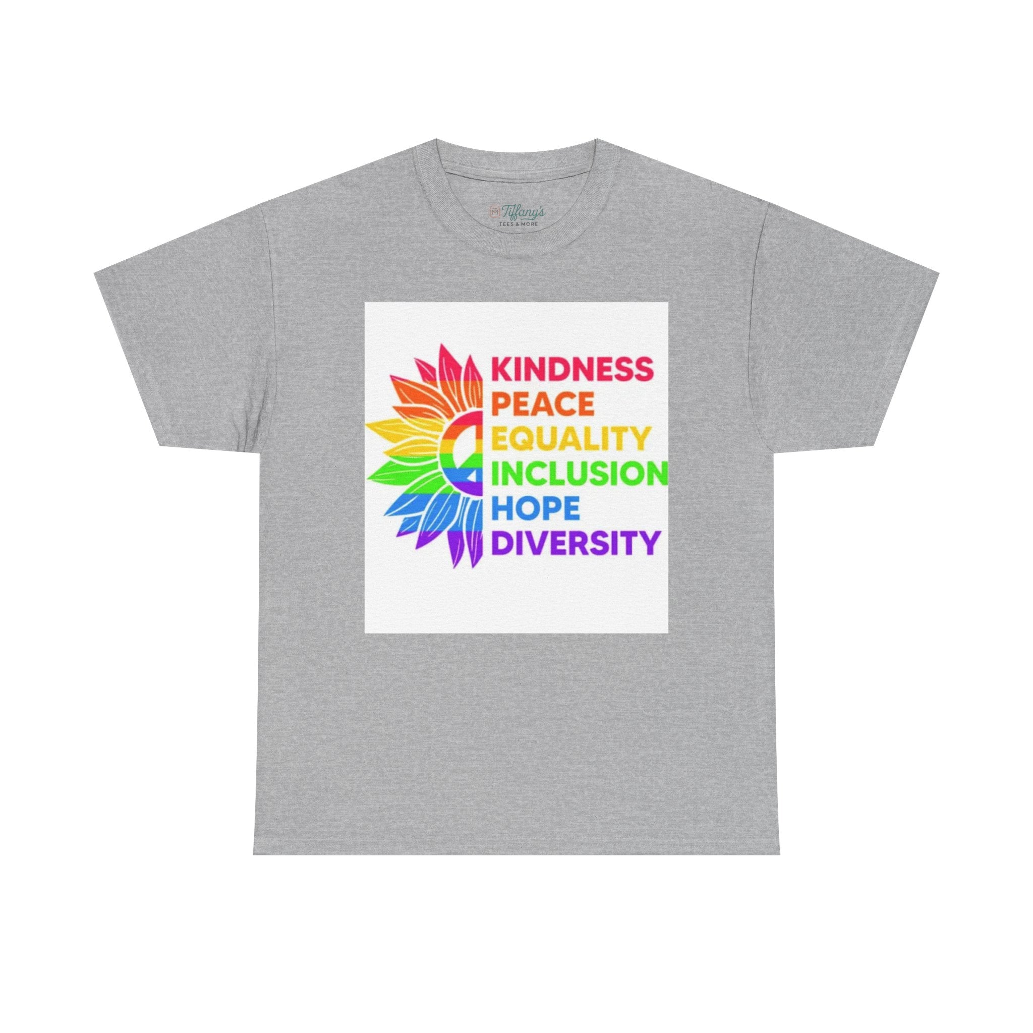 Rainbow Inclusivity Unisex Heavy Cotton Tee - Kindness, Peace, Equality, Hope & Diversity