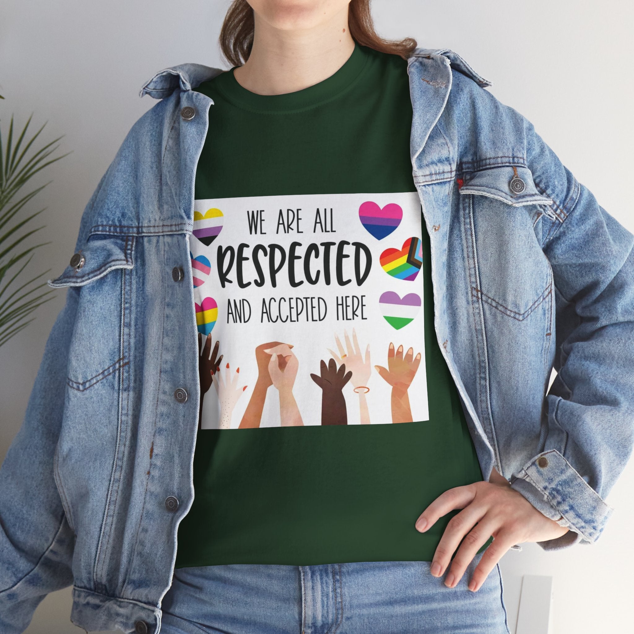 Inclusive Message Unisex Heavy Cotton Tee - "We Are All Respected and Accepted Here"  Inclusivity Unisex