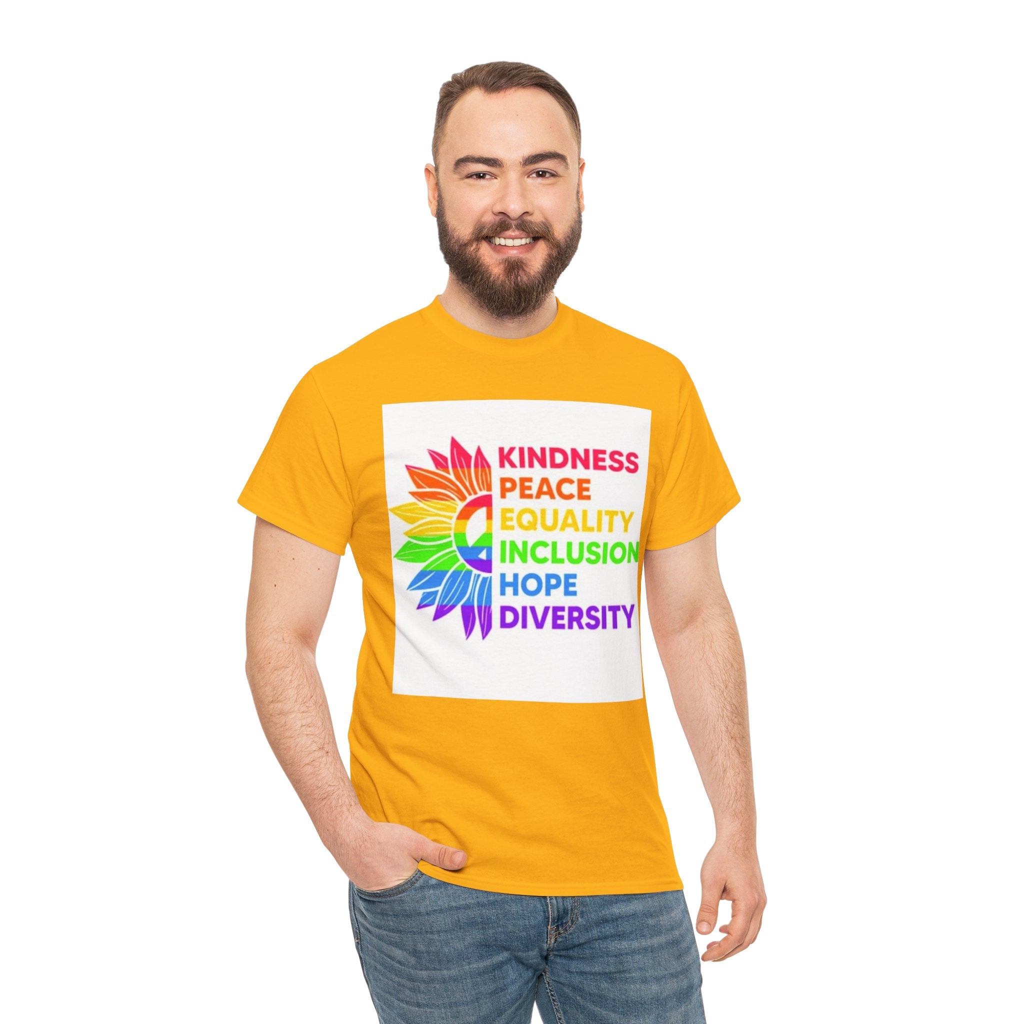 Rainbow Inclusivity Unisex Heavy Cotton Tee - Kindness, Peace, Equality, Hope & Diversity
