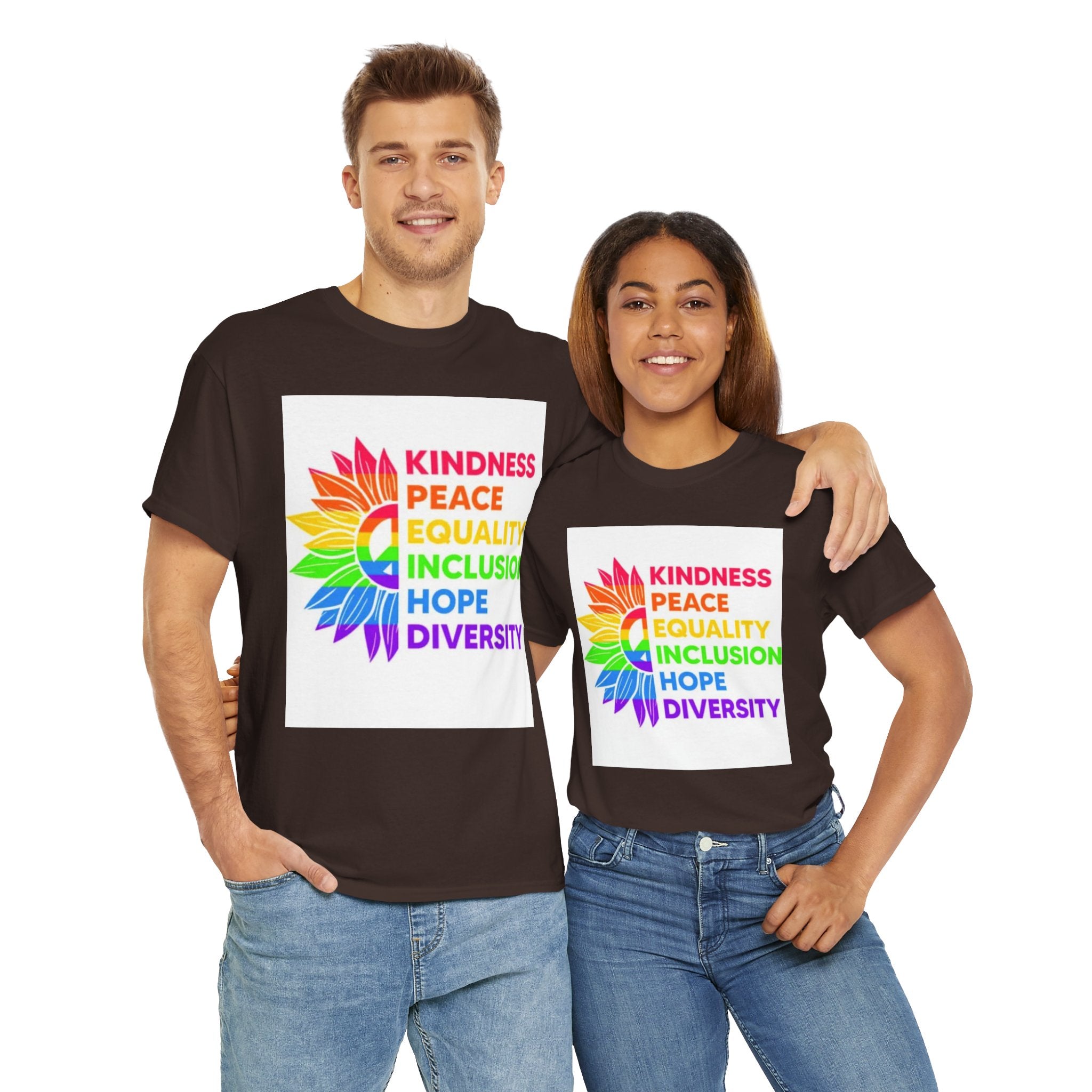 Rainbow Inclusivity Unisex Heavy Cotton Tee - Kindness, Peace, Equality, Hope & Diversity