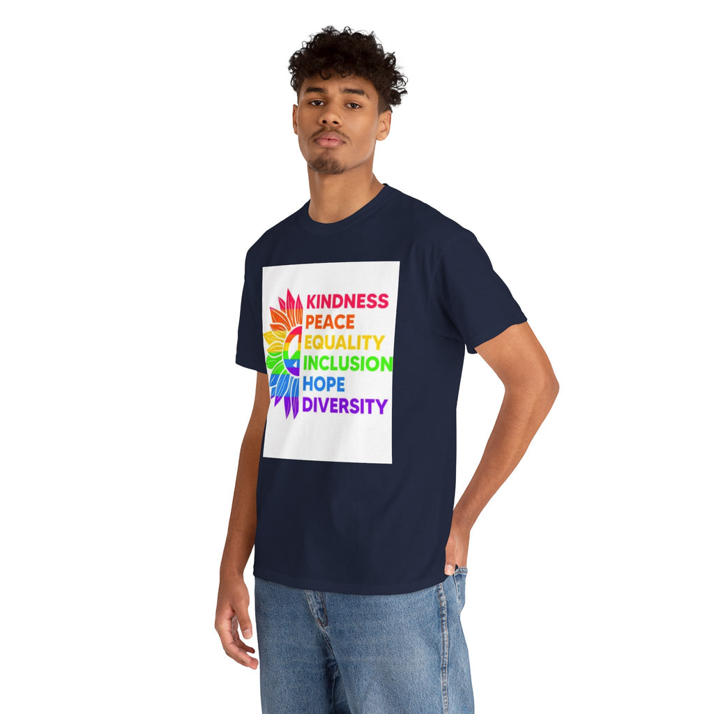 Rainbow Inclusivity Unisex Heavy Cotton Tee - Kindness, Peace, Equality, Hope & Diversity