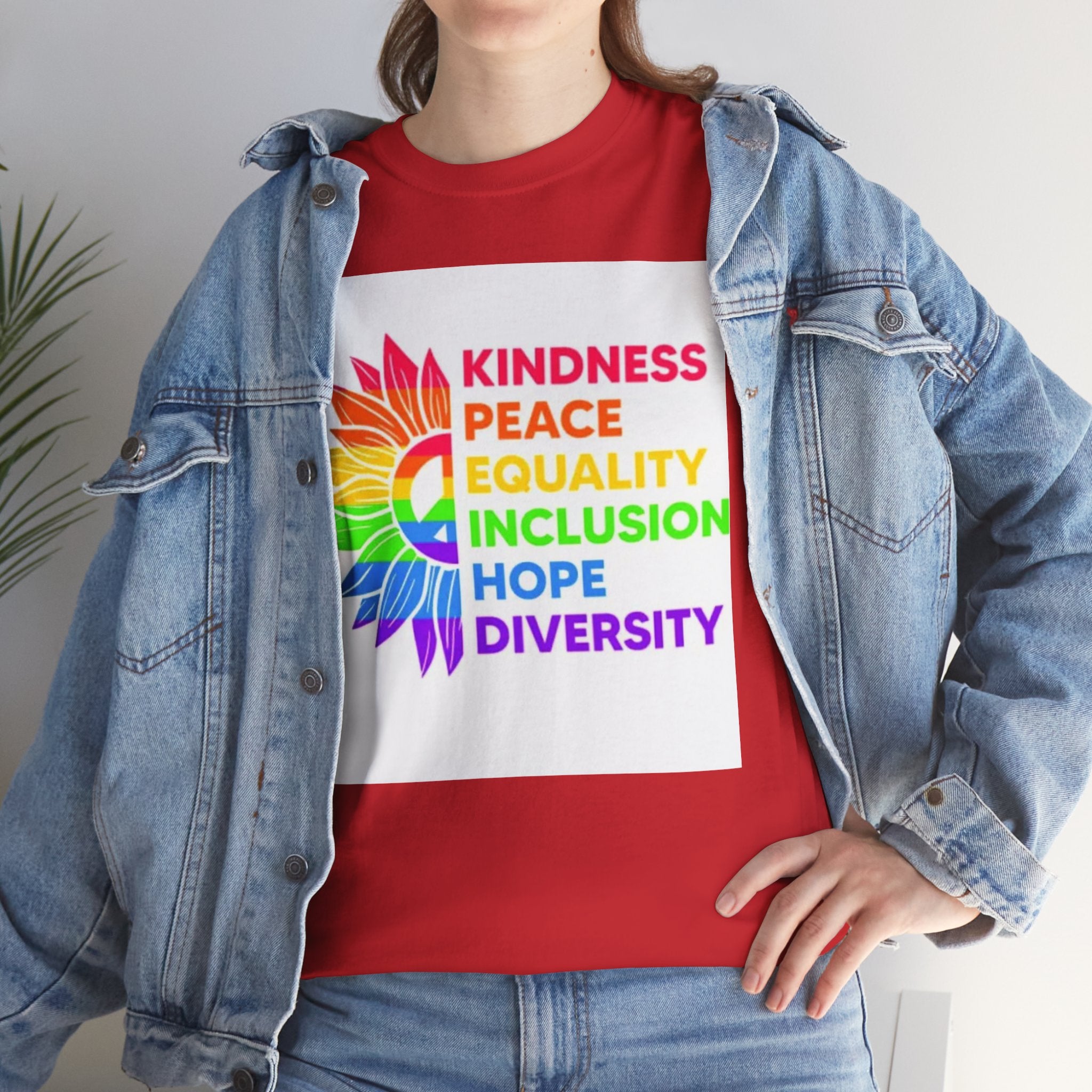 Rainbow Inclusivity Unisex Heavy Cotton Tee - Kindness, Peace, Equality, Hope & Diversity