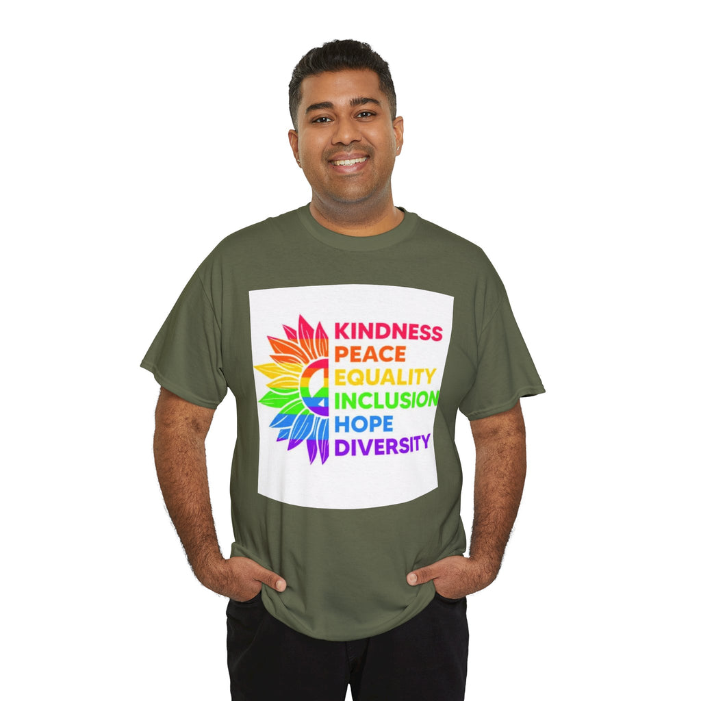 Rainbow Inclusivity Unisex Heavy Cotton Tee - Kindness, Peace, Equality, Hope & Diversity