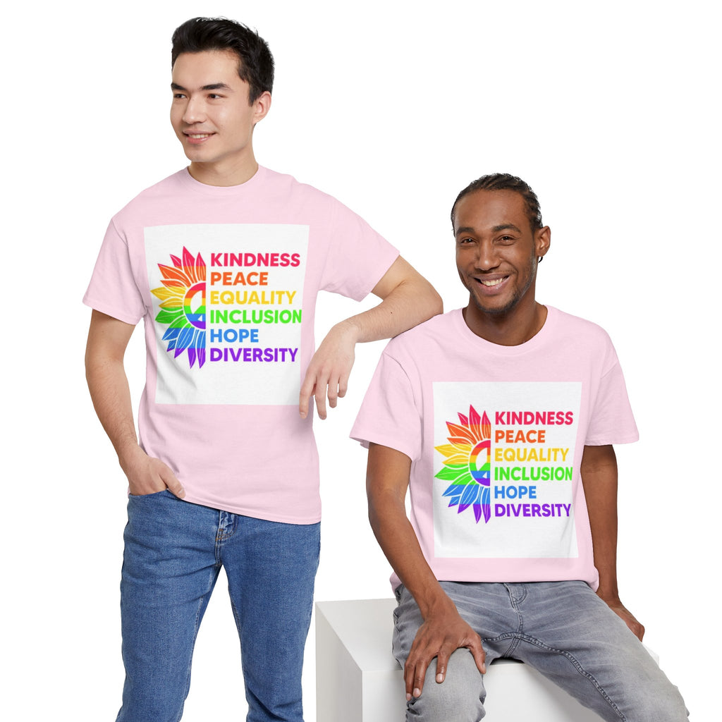 Rainbow Inclusivity Unisex Heavy Cotton Tee - Kindness, Peace, Equality, Hope & Diversity
