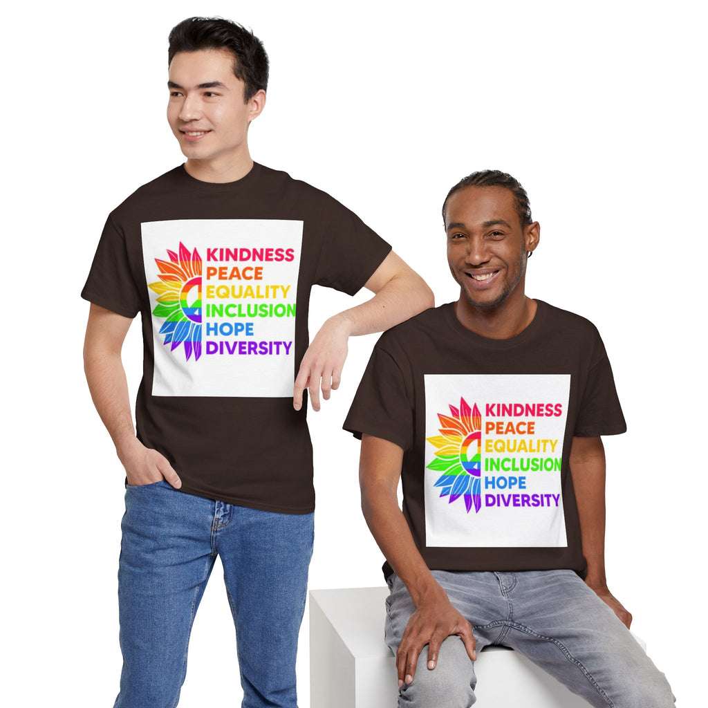 Rainbow Inclusivity Unisex Heavy Cotton Tee - Kindness, Peace, Equality, Hope & Diversity