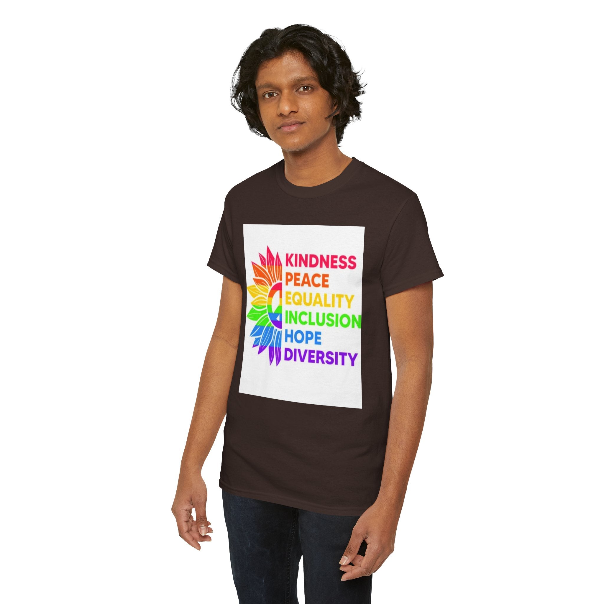 Rainbow Inclusivity Unisex Heavy Cotton Tee - Kindness, Peace, Equality, Hope & Diversity