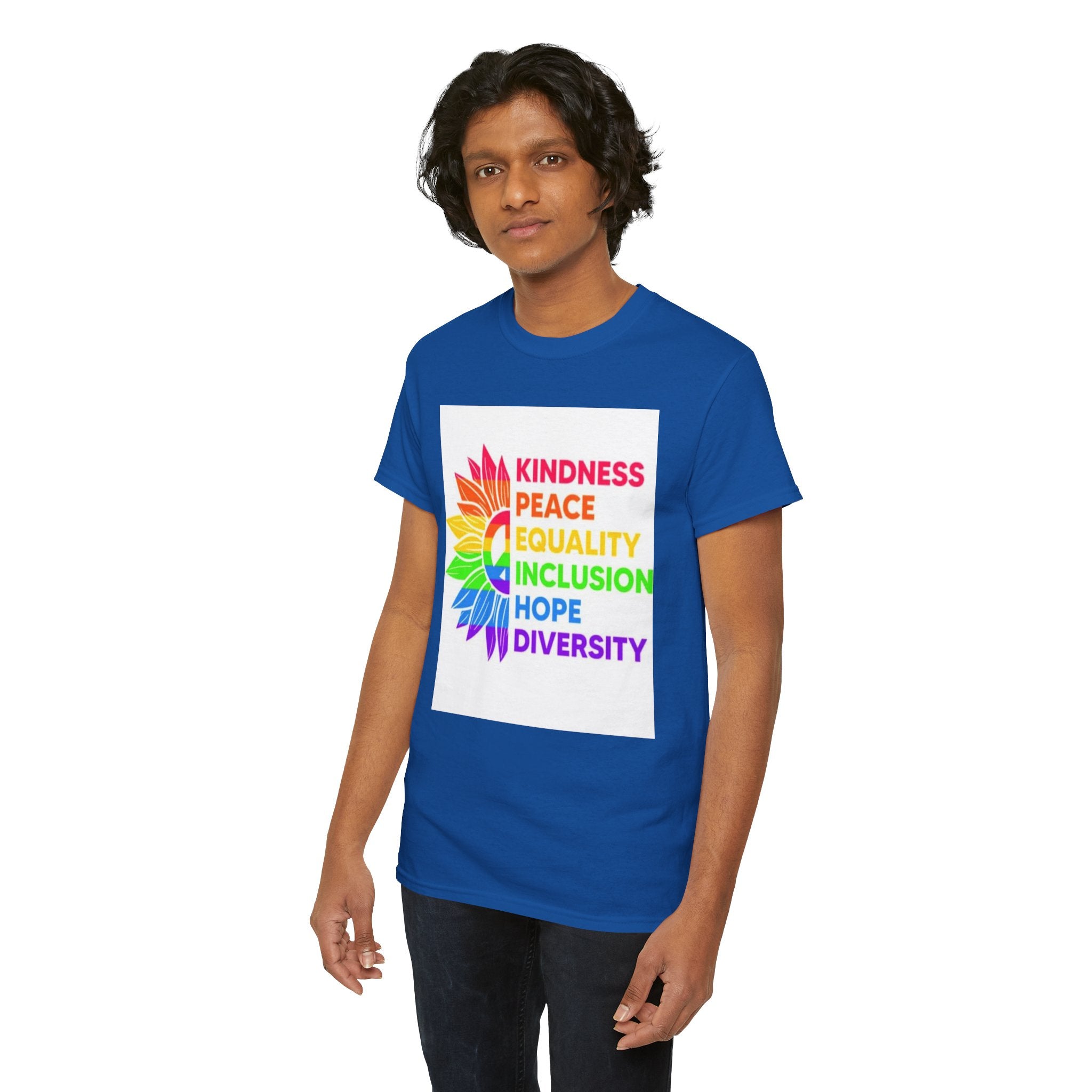 Rainbow Inclusivity Unisex Heavy Cotton Tee - Kindness, Peace, Equality, Hope & Diversity