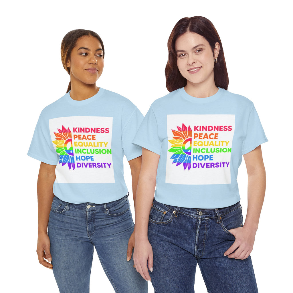 Rainbow Inclusivity Unisex Heavy Cotton Tee - Kindness, Peace, Equality, Hope & Diversity
