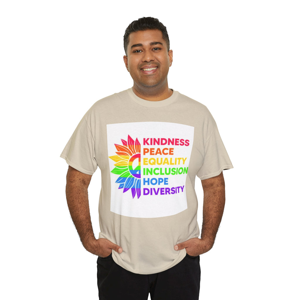 Rainbow Inclusivity Unisex Heavy Cotton Tee - Kindness, Peace, Equality, Hope & Diversity