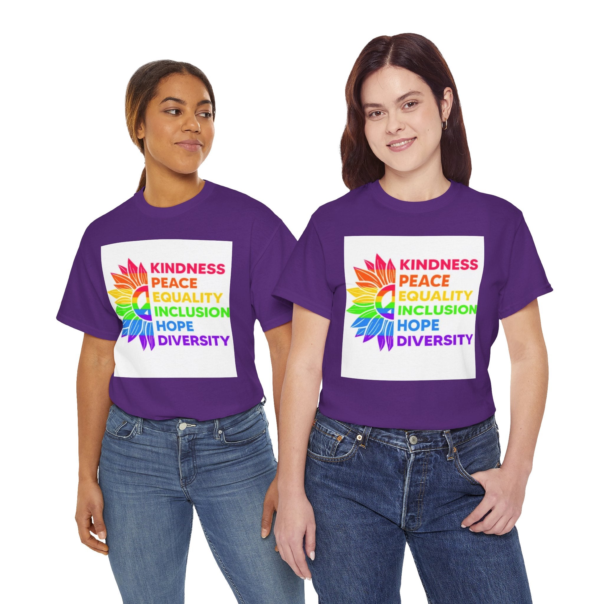 Rainbow Inclusivity Unisex Heavy Cotton Tee - Kindness, Peace, Equality, Hope & Diversity