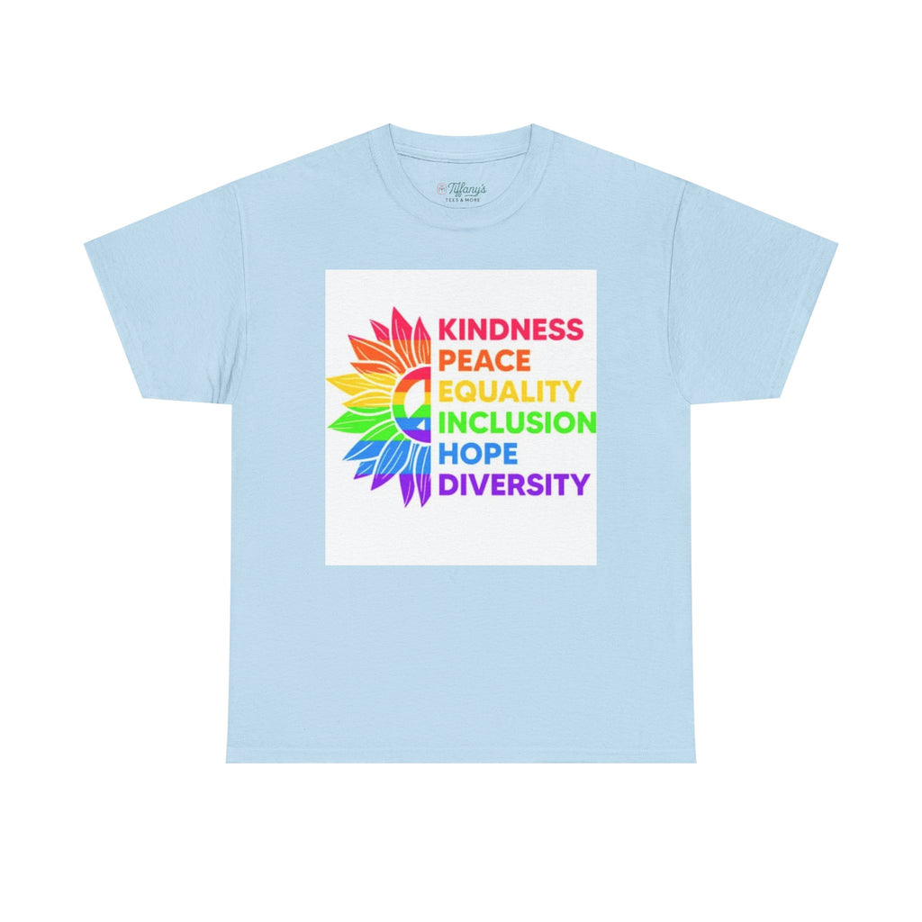 Rainbow Inclusivity Unisex Heavy Cotton Tee - Kindness, Peace, Equality, Hope & Diversity