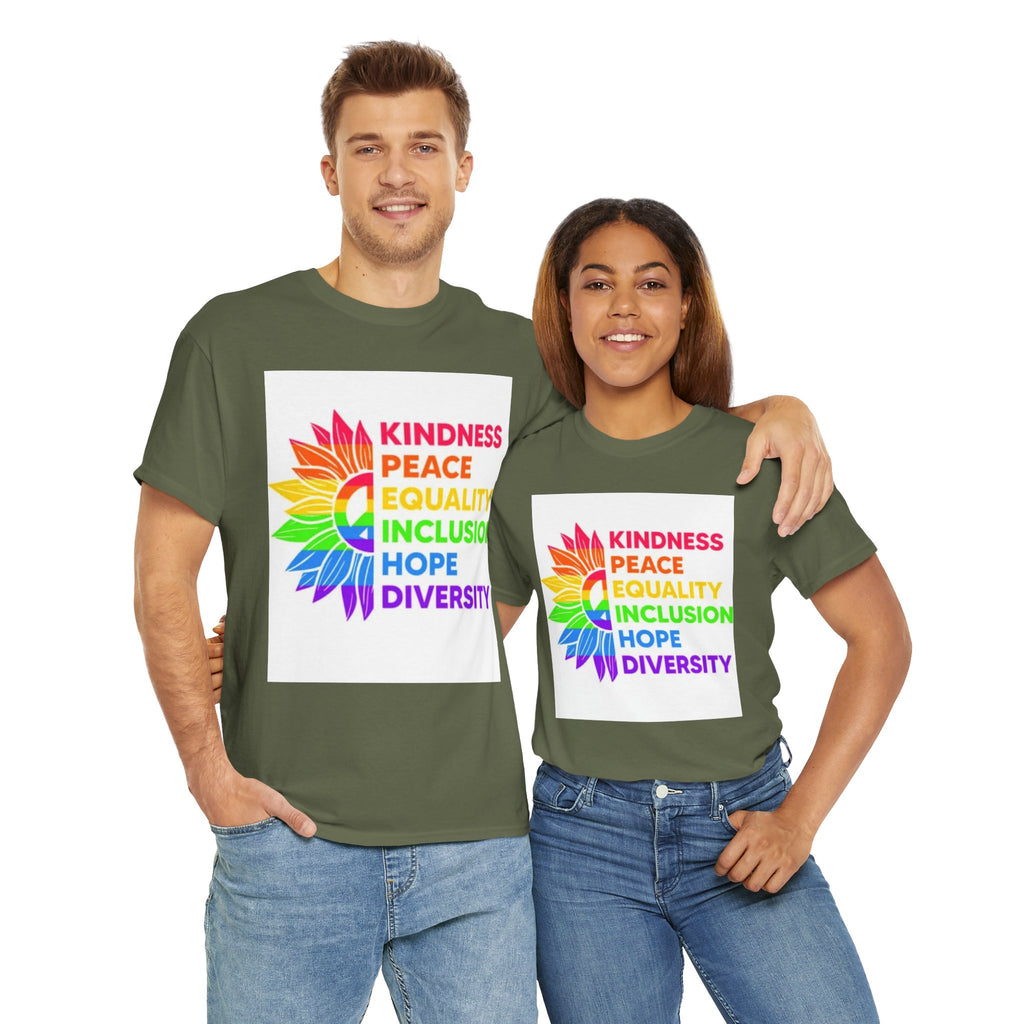 Rainbow Inclusivity Unisex Heavy Cotton Tee - Kindness, Peace, Equality, Hope & Diversity