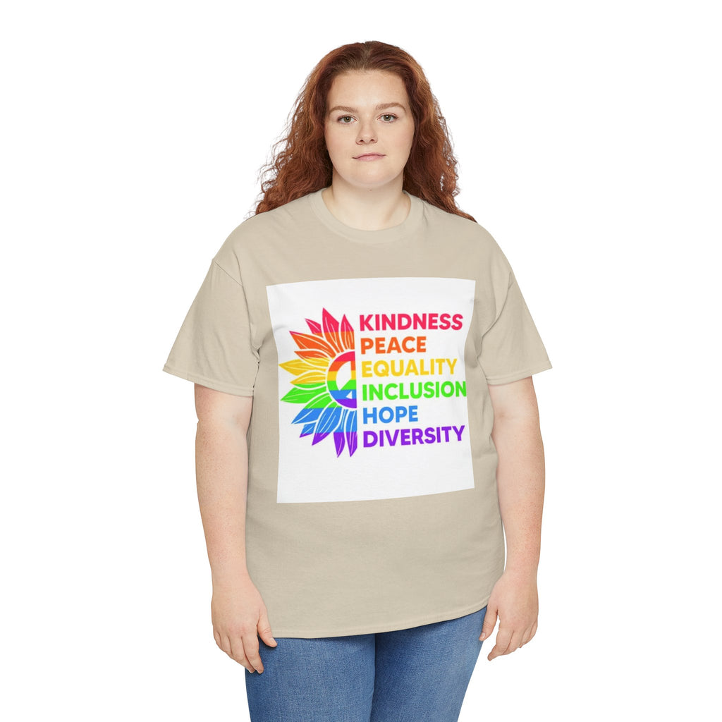 Rainbow Inclusivity Unisex Heavy Cotton Tee - Kindness, Peace, Equality, Hope & Diversity
