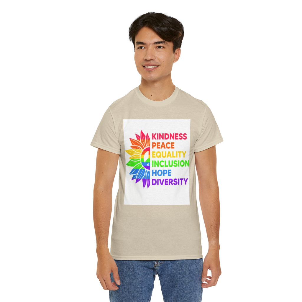 Rainbow Inclusivity Unisex Heavy Cotton Tee - Kindness, Peace, Equality, Hope & Diversity