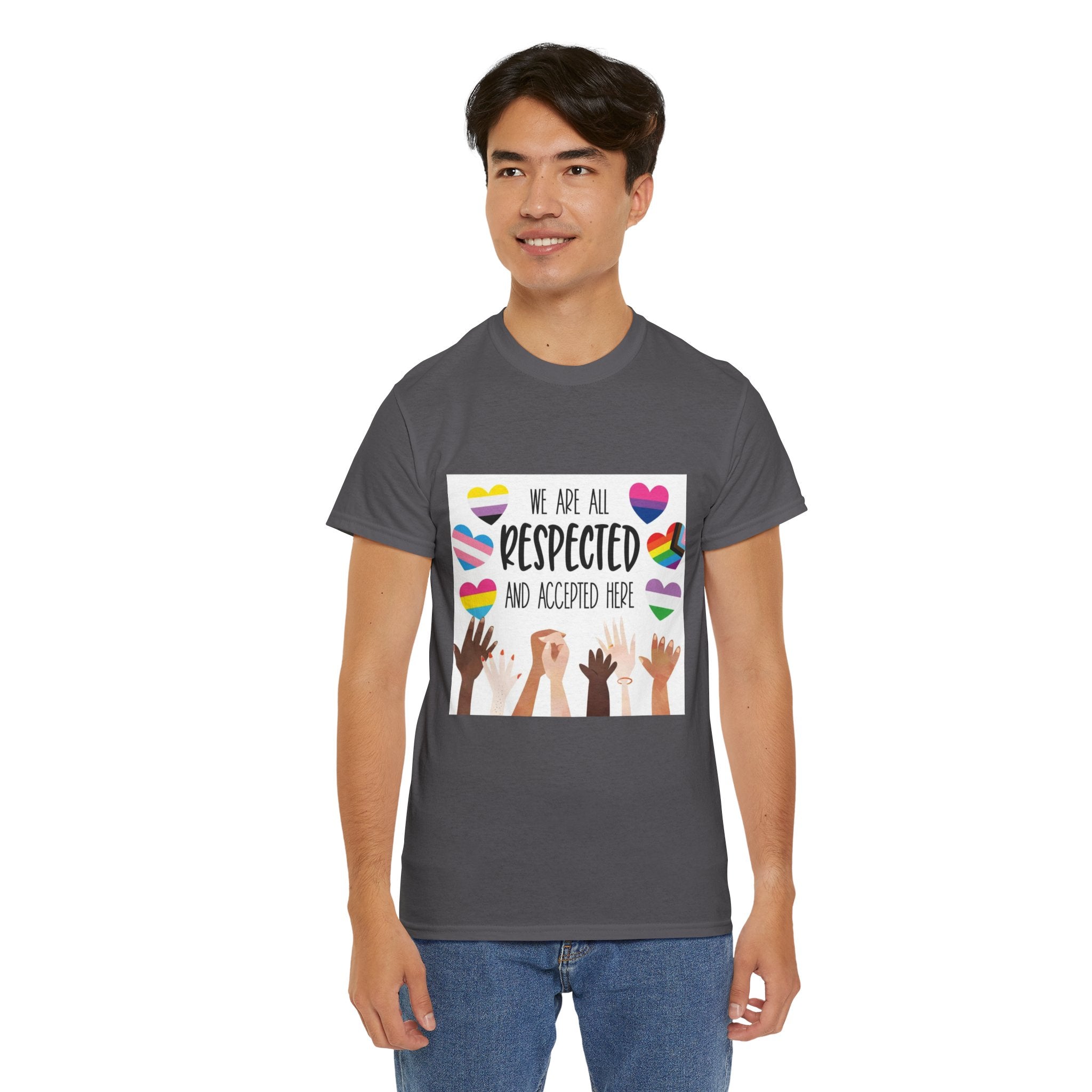 Inclusive Message Unisex Heavy Cotton Tee - "We Are All Respected and Accepted Here"  Inclusivity Unisex