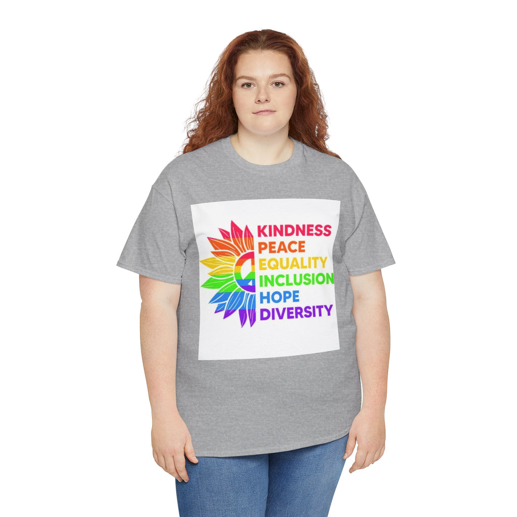 Rainbow Inclusivity Unisex Heavy Cotton Tee - Kindness, Peace, Equality, Hope & Diversity