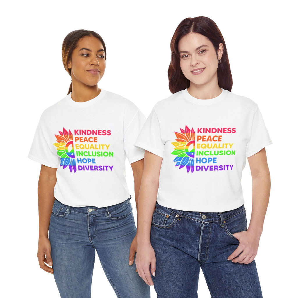 Rainbow Inclusivity Unisex Heavy Cotton Tee - Kindness, Peace, Equality, Hope & Diversity