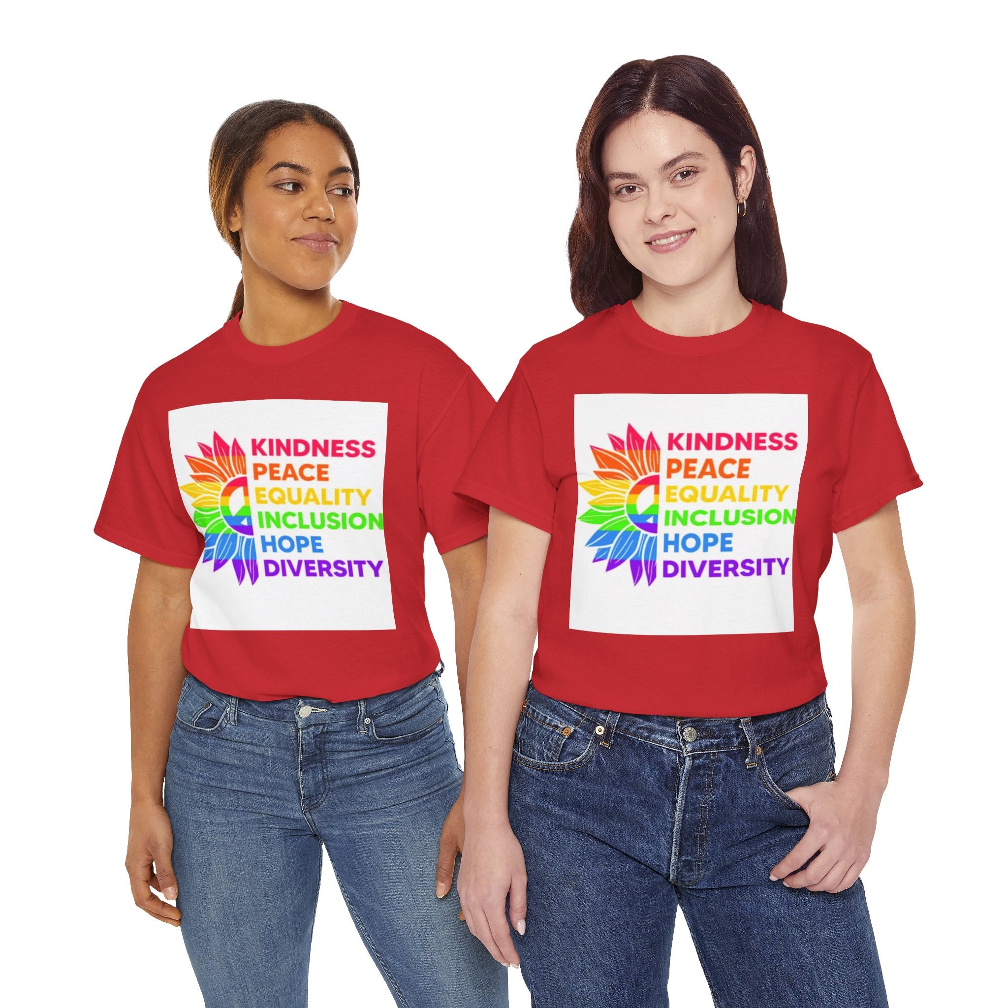 Rainbow Inclusivity Unisex Heavy Cotton Tee - Kindness, Peace, Equality, Hope & Diversity