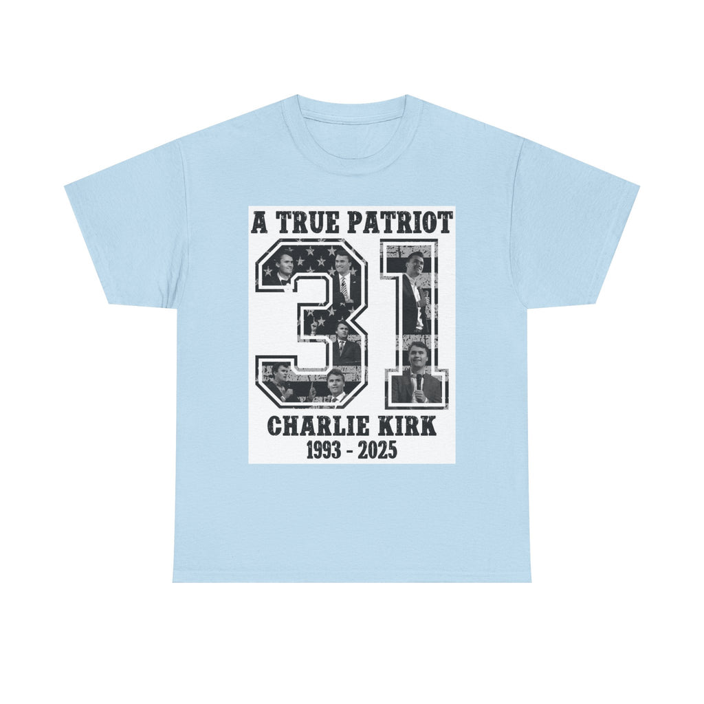 Patriotic Kirk Tribute Tee, Unisex Heavy Cotton Tee, Memorial Shirt, Tribute Gift, 4th of July, Casual Wear, Commemorative Apparel